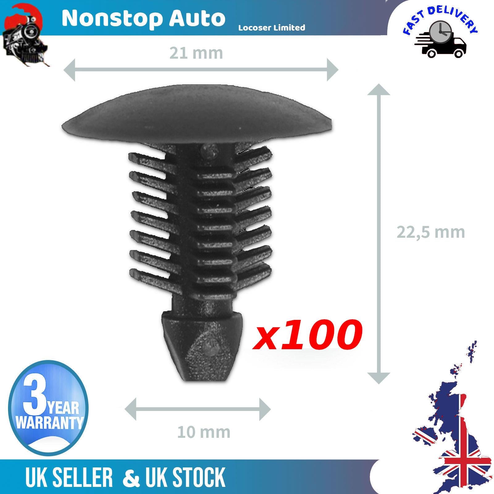 100X For Volvo Renault Citroen Interior Moulding Panel Trim Clips 22,5x21x10 mm