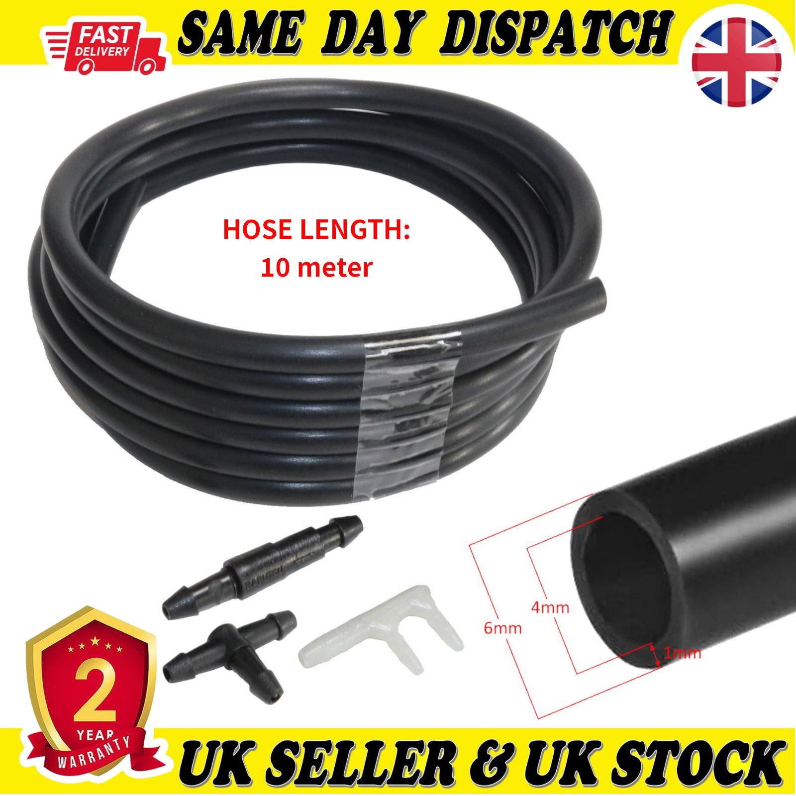 10m Car Windscreen Wiper Washer Jet Pipe Hose Nozzle Set with F T I Connectors 4 x 6 mm