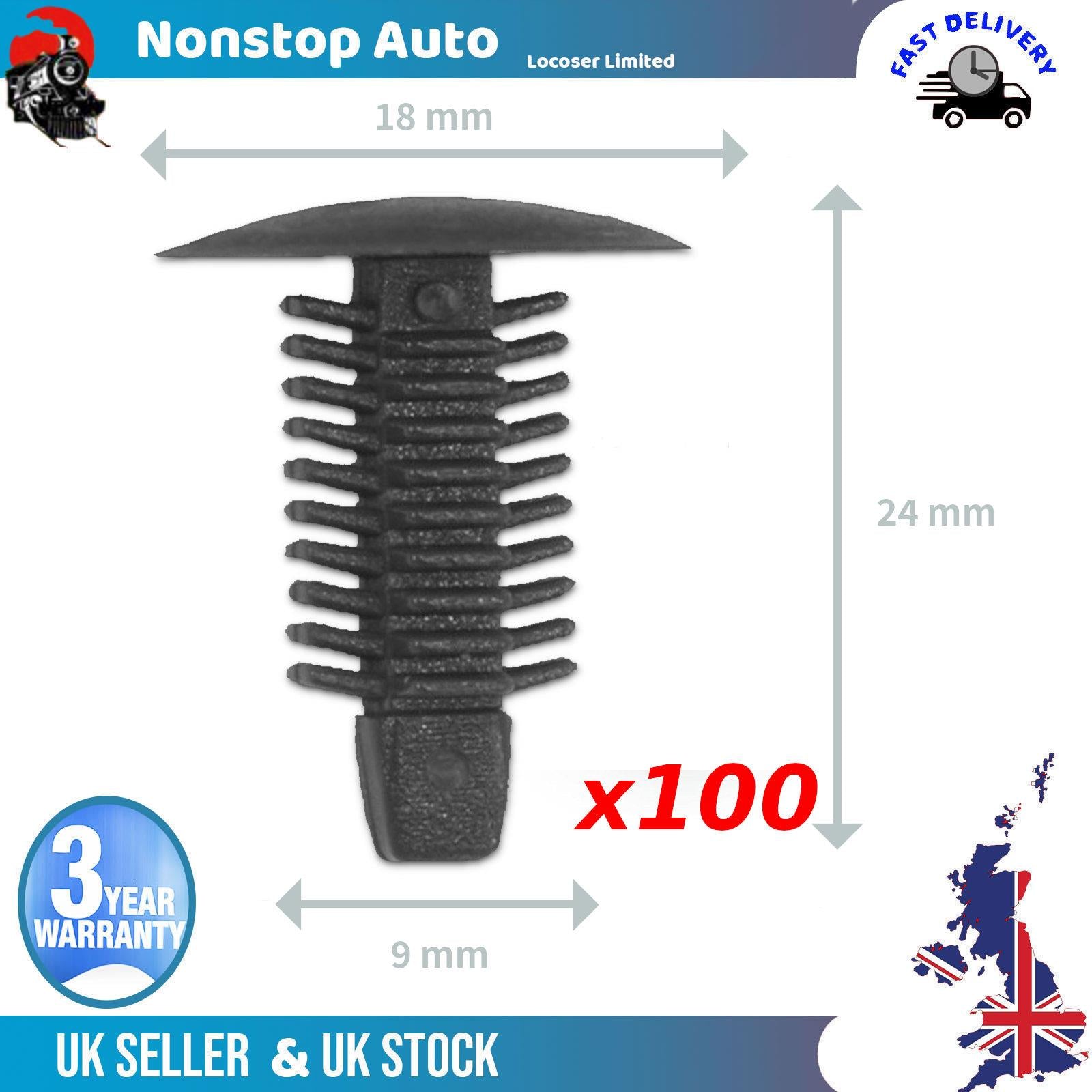100X Fits Volvo Ford Audi Interior Moulding Panel Trim Clips 24 X 18 X 9 mm
