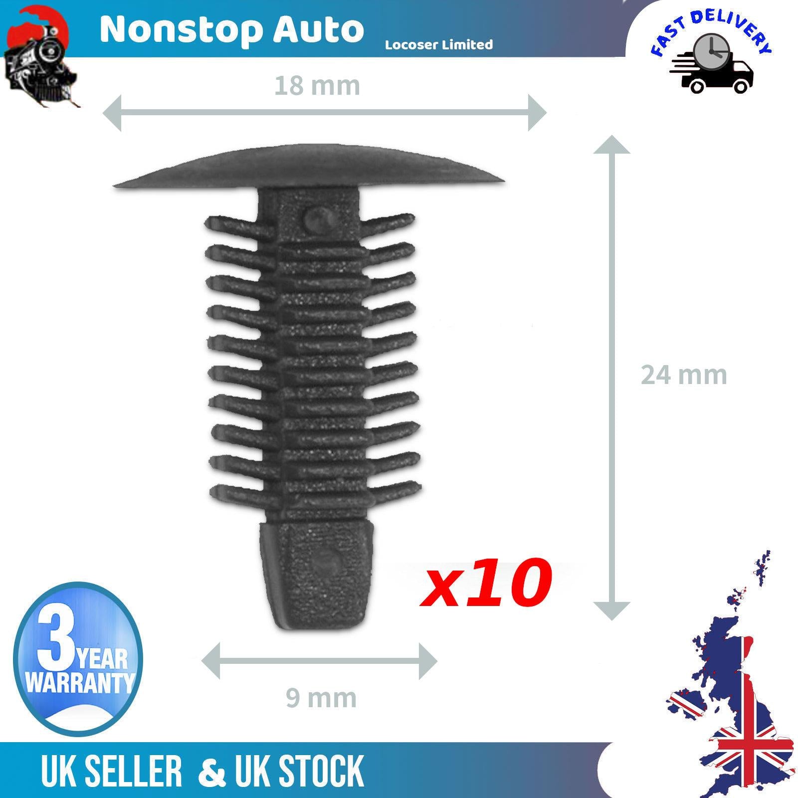 10X Fits Volvo Ford Audi Interior Moulding Panel Trim Clips 18mm x 24mm x 9mm