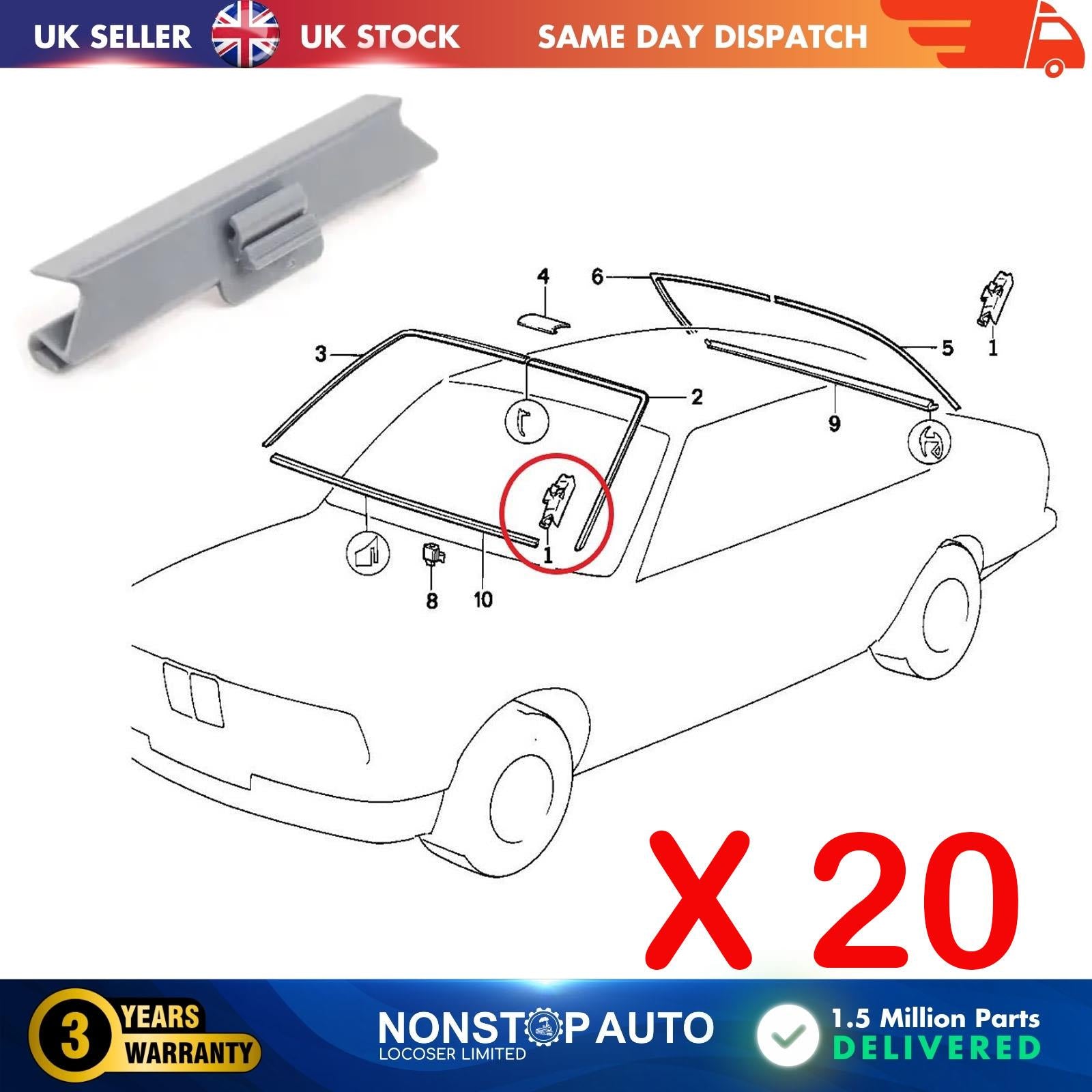 20X Windscreen Mounting Clips For BMW E30 E34 E32 3 5 7 Series Z1 ALPINA B10 B11 RLE E34 E32 Z1 51311938494