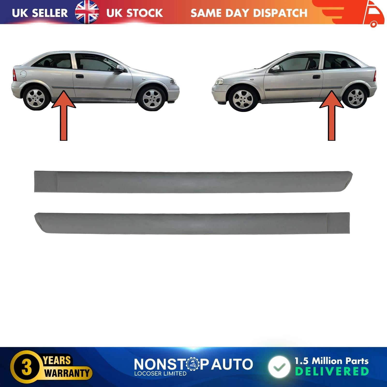 2 X Rear Door Panel Trim Moulding Strap Paintable Vauxhall Opel Astra G 172748,172749