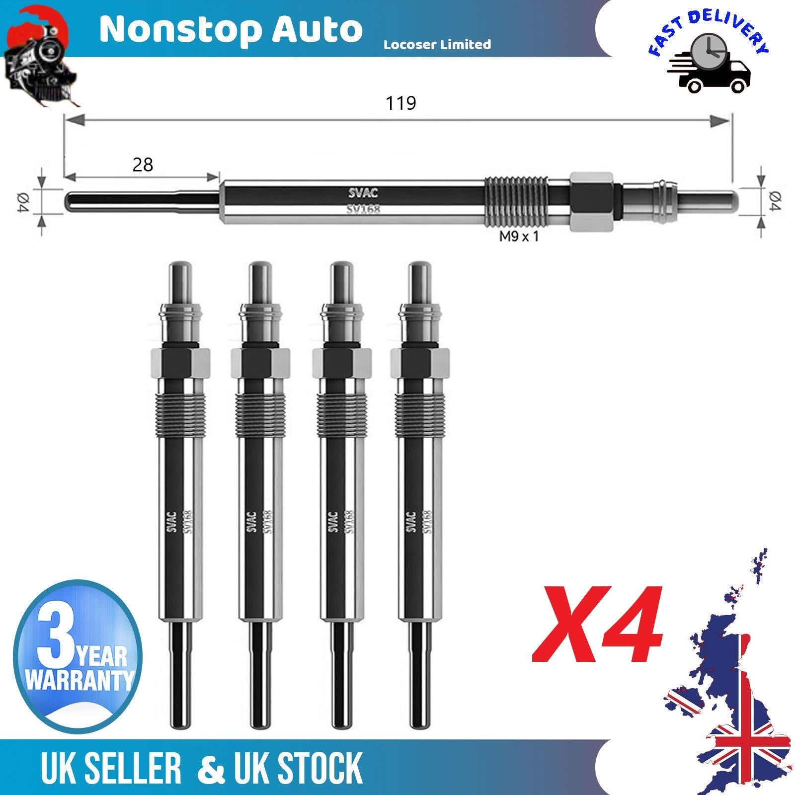 4X Glow Plugs For CITROEN Nemo 1.3 HDi 55210051