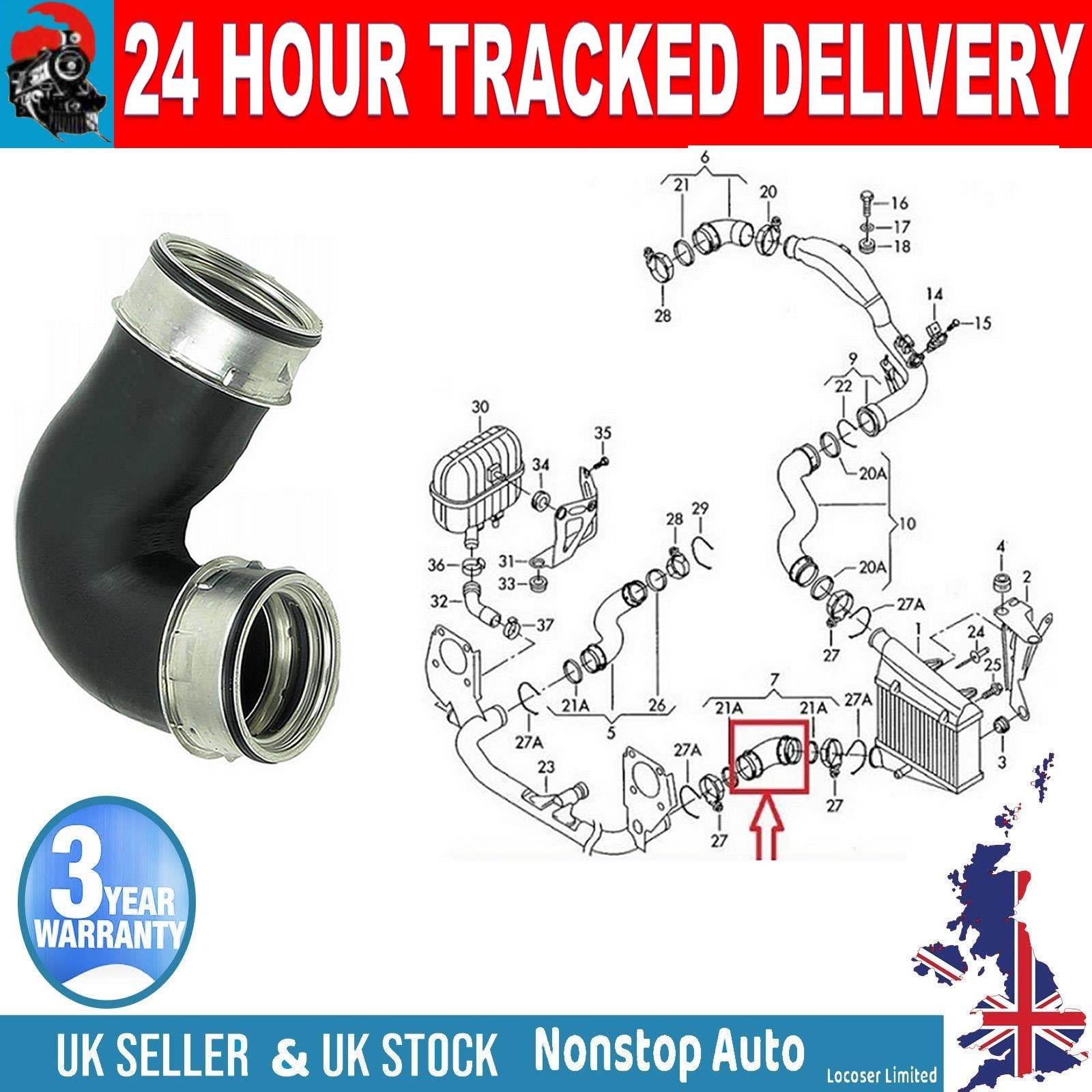TURBO INTERCOOLER  HOSE PIPE FOR  VW PASSAT 1.9 TDI.  SKODA SUPER B 1.9 TDI  3B0145834AC