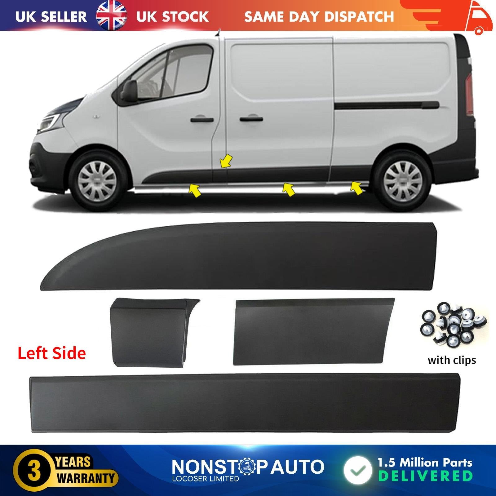 4 Pcs Side Moulding Trim Panel Set Left Side Fits RENAULT Trafic MK3 VAUXHALL Vivaro NISSAN Primastar NV300 FIAT Talento LWB