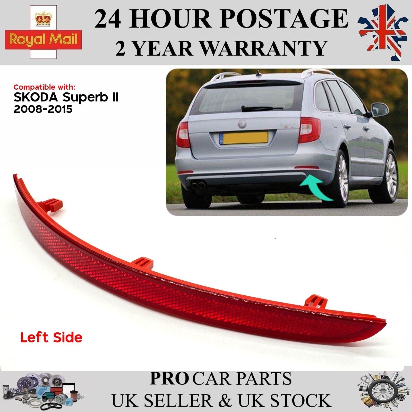 Rear Bumper Reflector Right For SKODA Superb II 2 3T 2008-2015 3T9945106