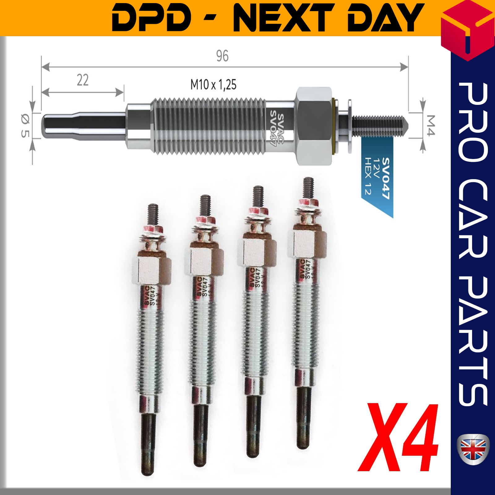 4 X HYUNDAI H 100 E.M 12V / KIA K2500-PREGIO-BONGO 2.5 / MITSUBISHI COLT 1.8D-L200-L300-SIGMA 2.3-2.5 D / NISSAN E20-E23-E24-P.FINDER-PICK-UP2.3-2.5-2.7 D Glow Plug