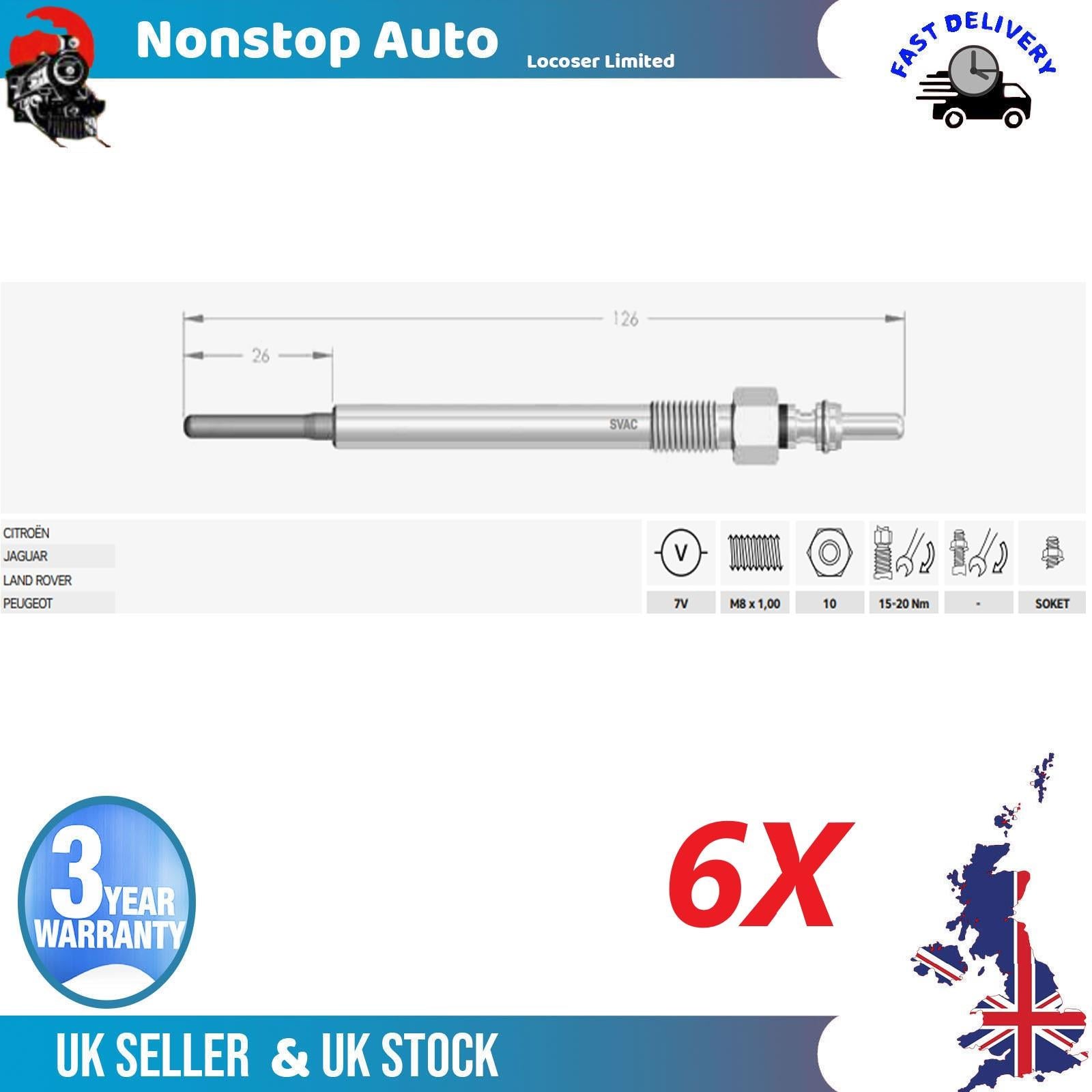 6X Glow Plugs For LAND ROVER Discovery IV V Range Rover IV Sport I II Velar