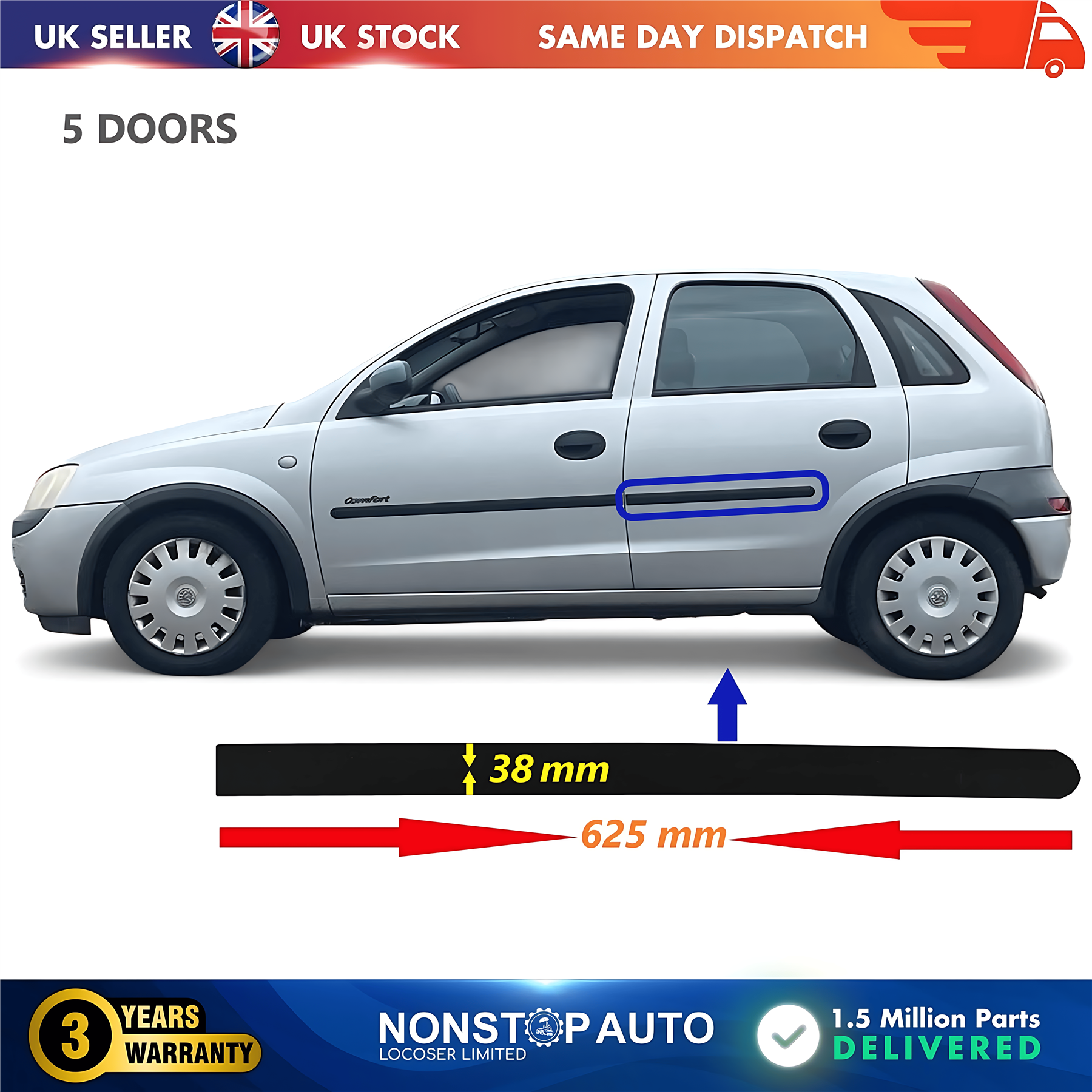 Door Moulding Trim Panel Rear Left For VAUXHALL Corsa C 2001-2006 5171010