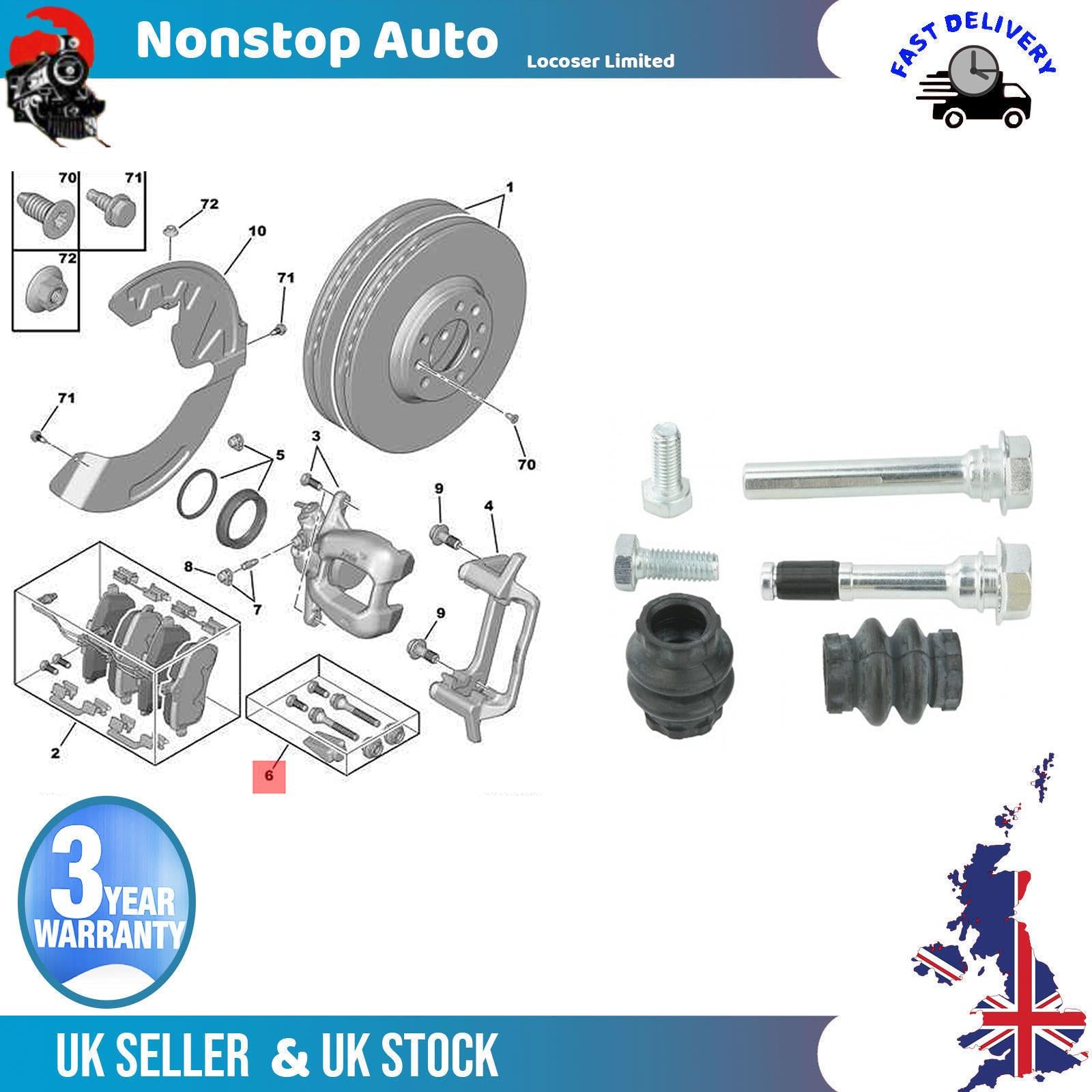 Rear Brake Caliper Repair Kit For CITROEN C5 II C6 Jumpy II PEUGEOT 407 Expert 443944