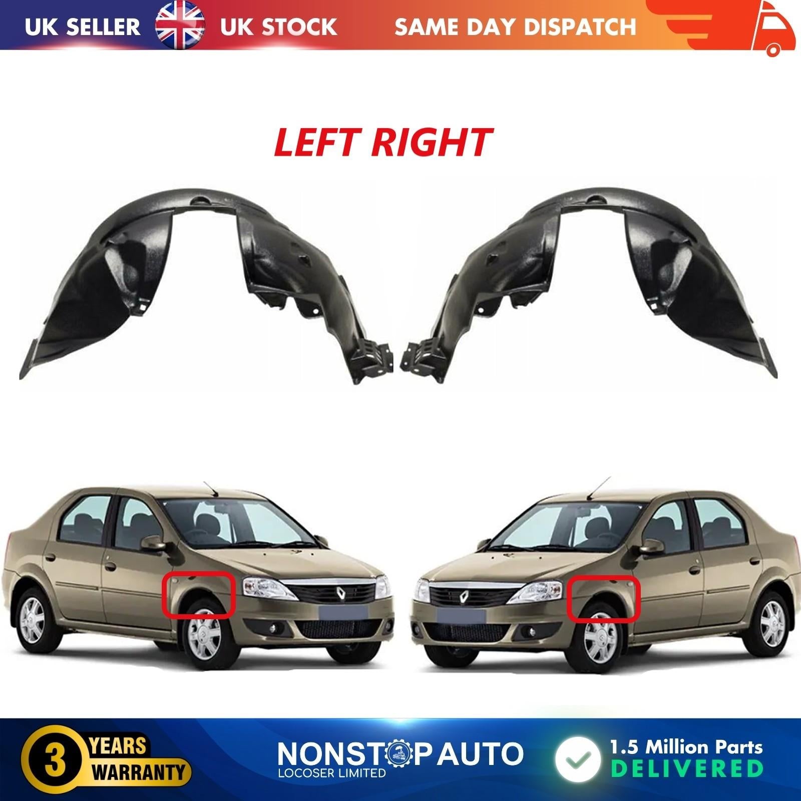 2XFRONT SPLASHGUARD WHEE INNER FENDER LEFT RIGHT  FOR DACIA LOGAN II SANDERO II  RENAULT LOGAN 638407780R