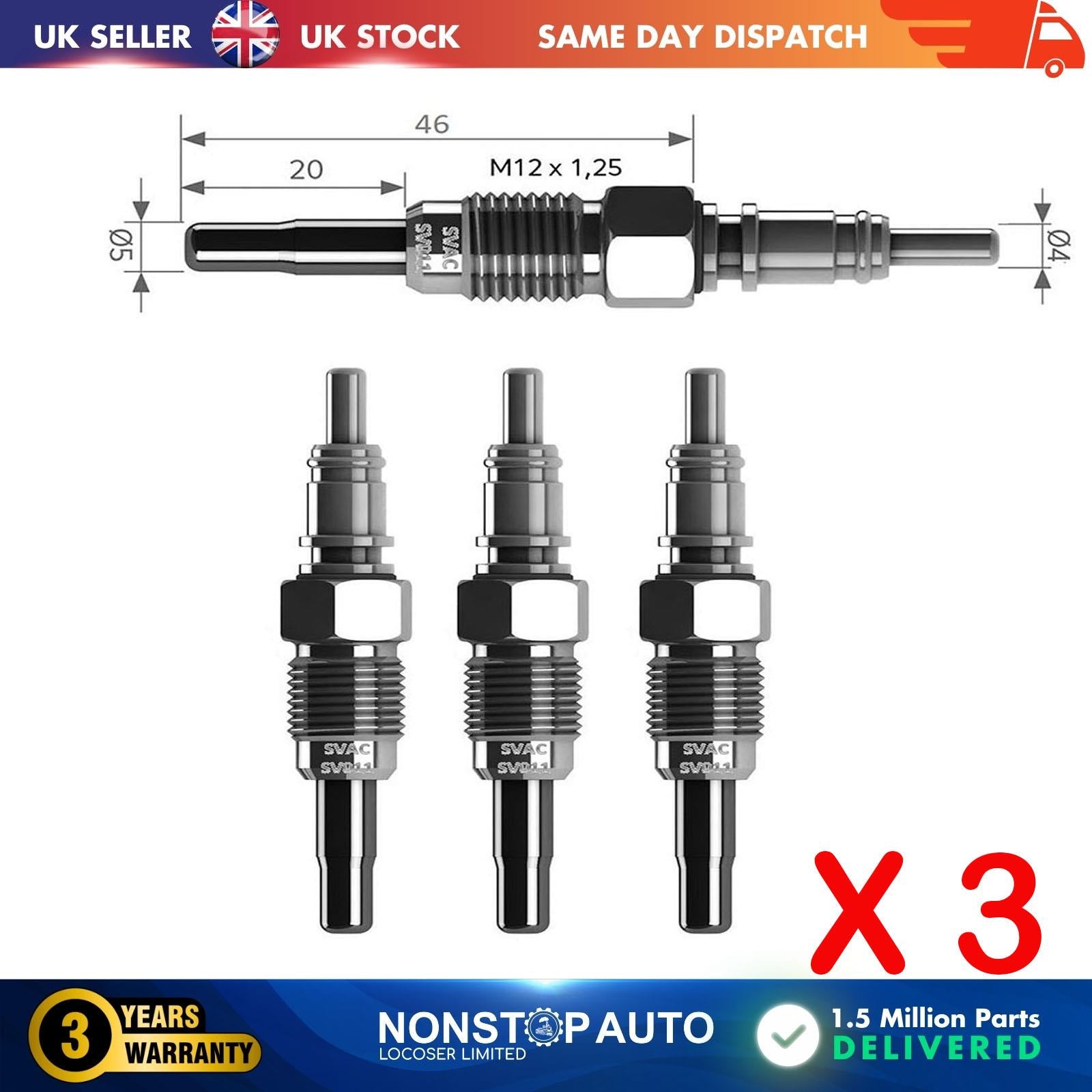 3X Glow Plugs For VW Bora Caddy II Golf III IV Lupo New Beetle Passat Polo Sharan Vento N10302102
