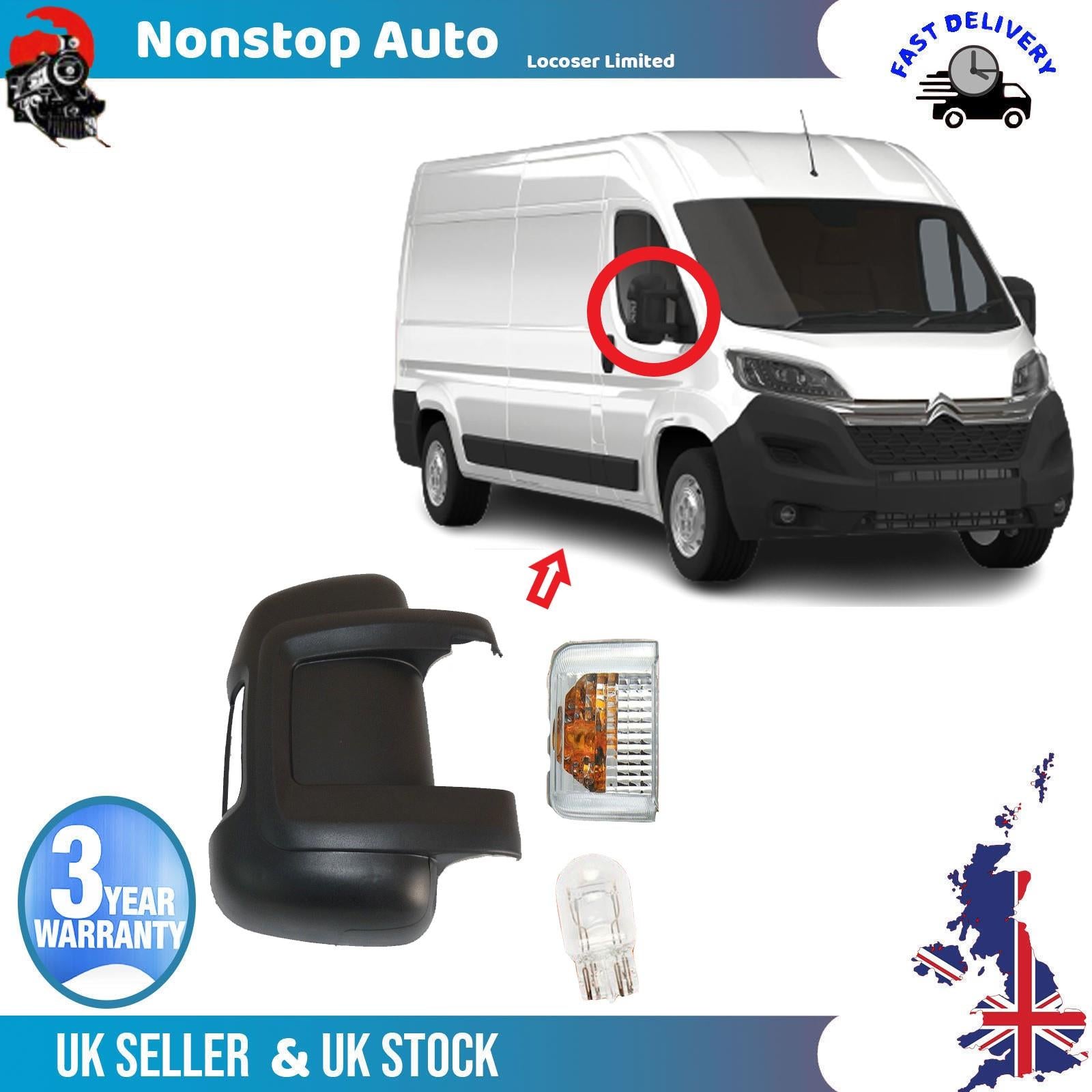 Wing Mirror Cover Cap Short Arm Right + Indicator Lamp + Bulb For FIAT Ducato PEUGEOT Boxer CITROEN Jumper Relay 8153Y5 8153ZZ 0735424394