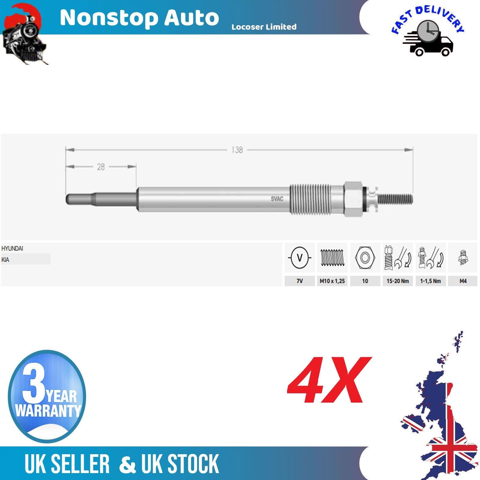 4X Glow Plugs For HYUNDAI Santa Fe III ix35 367102F000