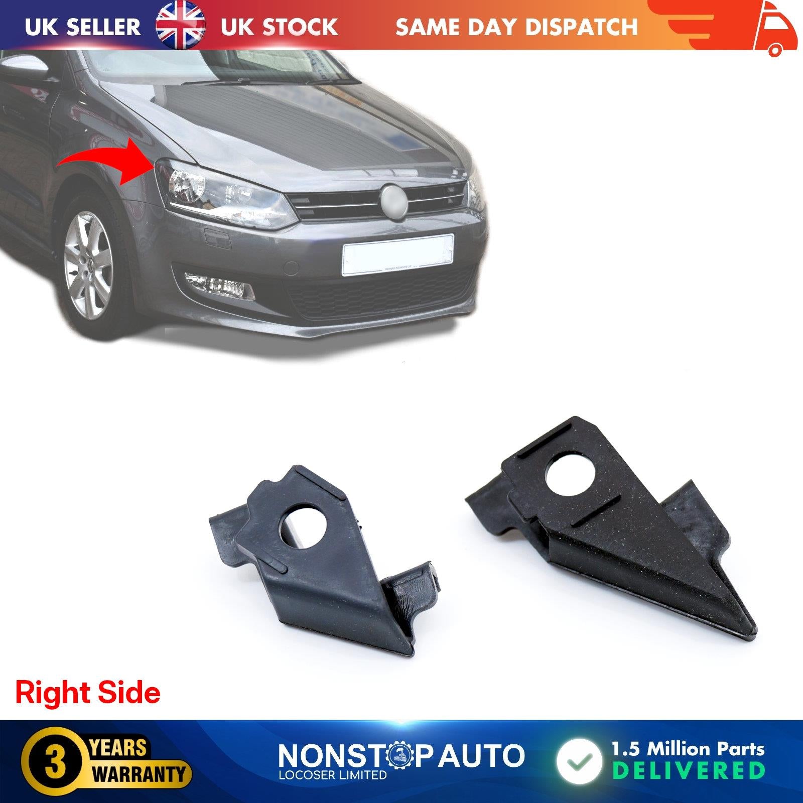 Headlight Repair Kit - Bracket Mount Clips Right Side Fits VW POLO 6R0998226