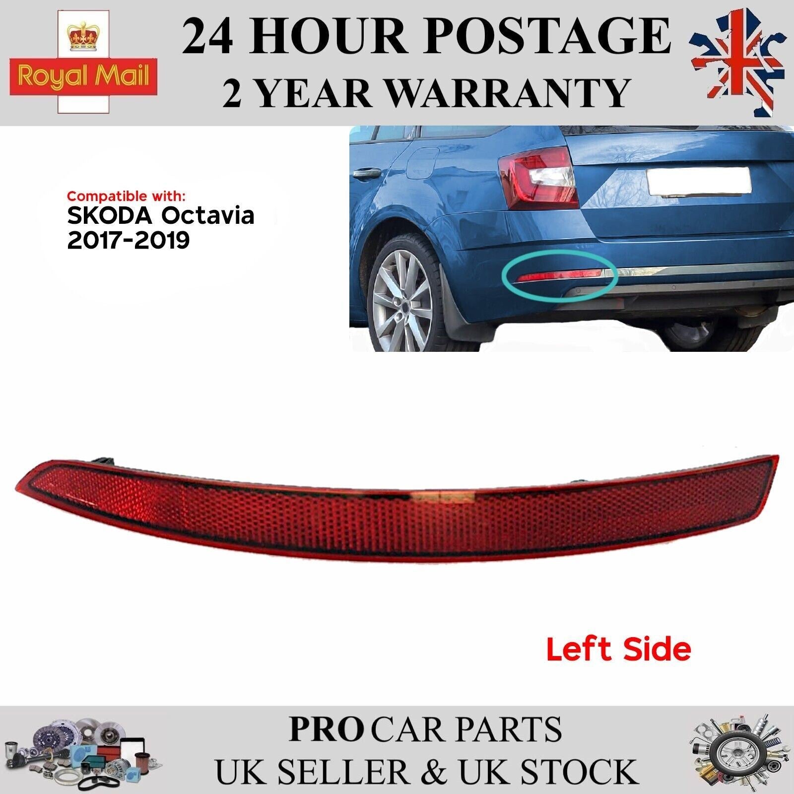 Rear Bumper Reflector Left Side For Skoda Octavia MK3 2017-2019 5E5945105A