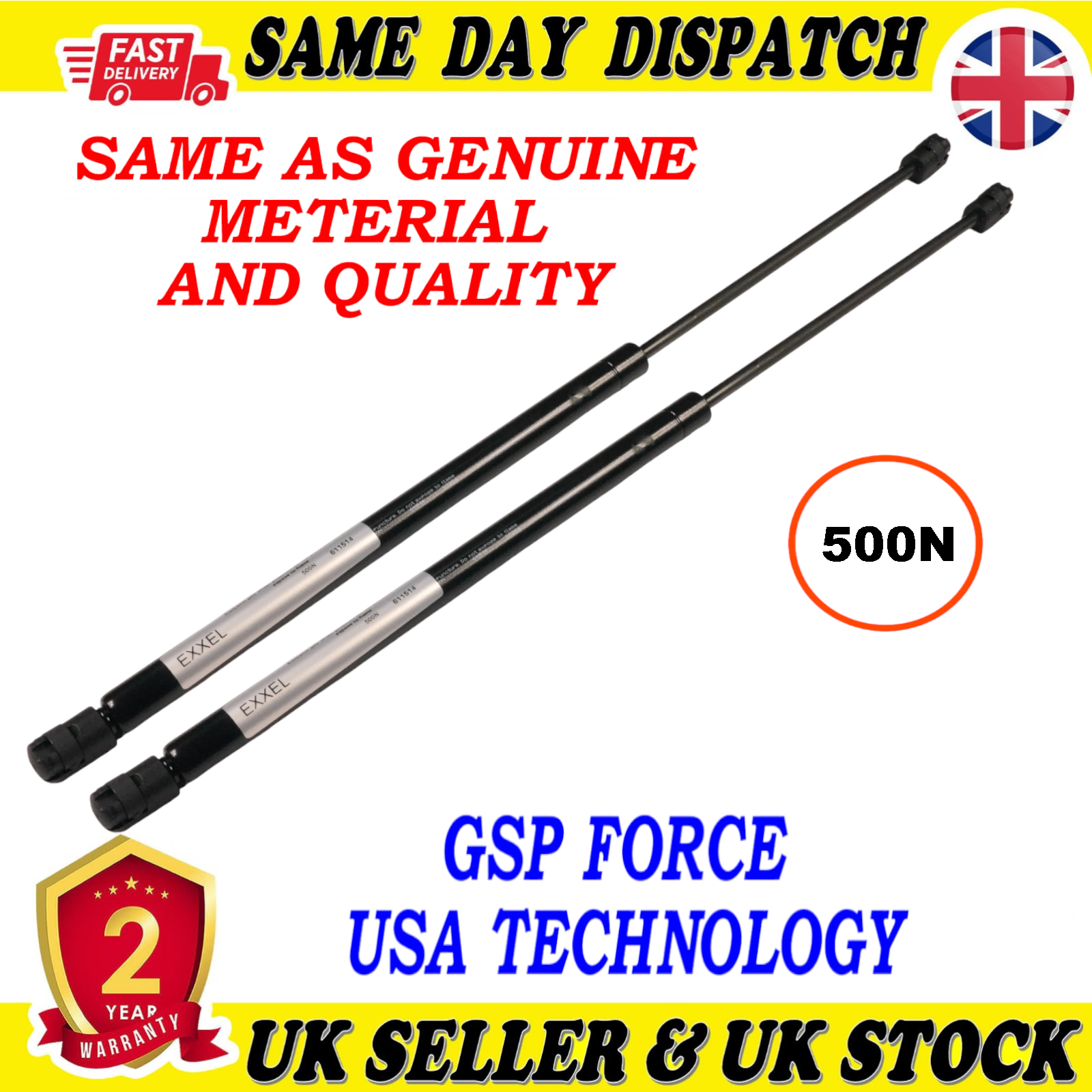 2X TAILGATE BOOT GAS STRUTS 500 Newton FOR VAUXHALL ASTRA G 132739