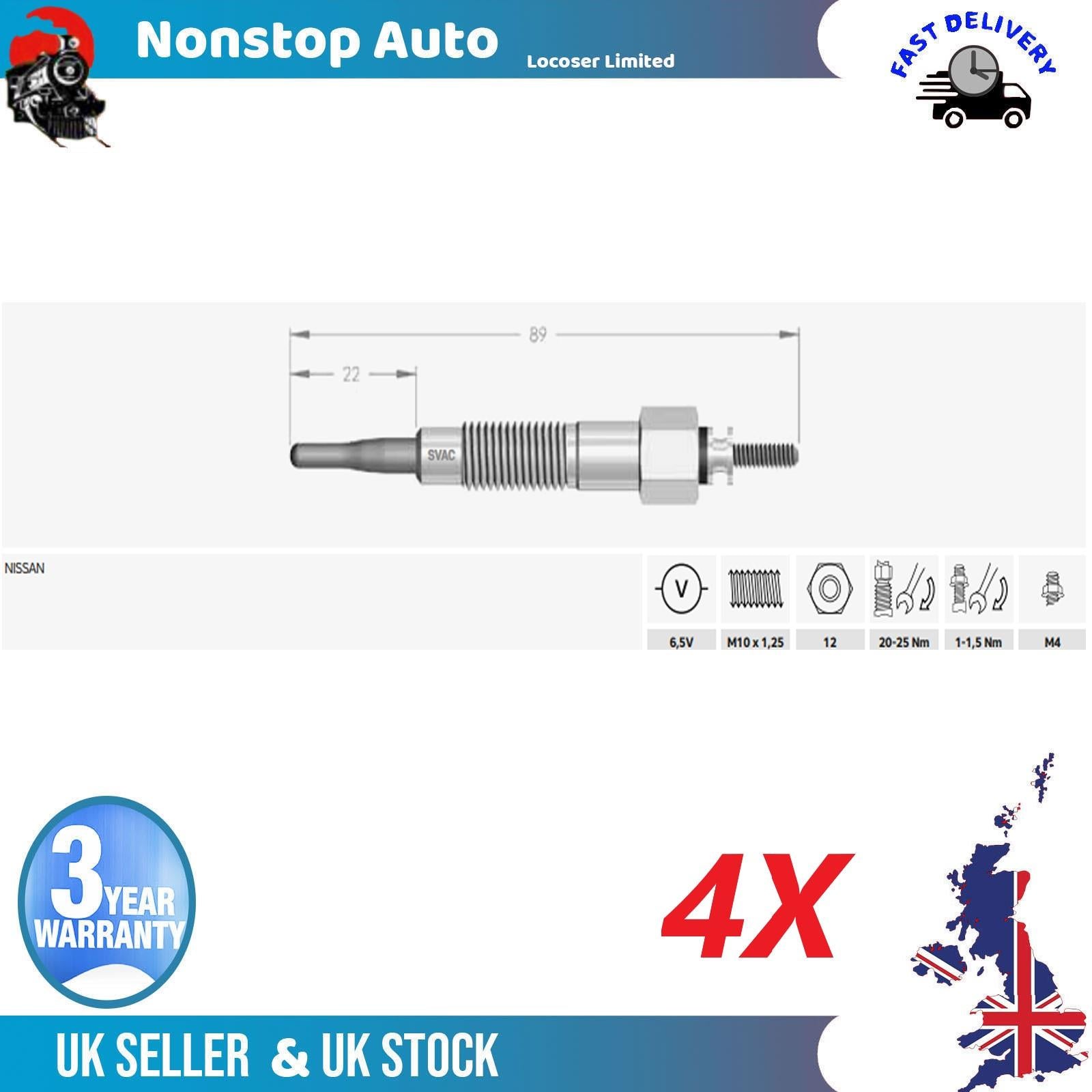 4X Glow Plugs For NISSAN Laurel 2.8 D Patrol III 2.8 TD Patrol GR IV 2.8 TD