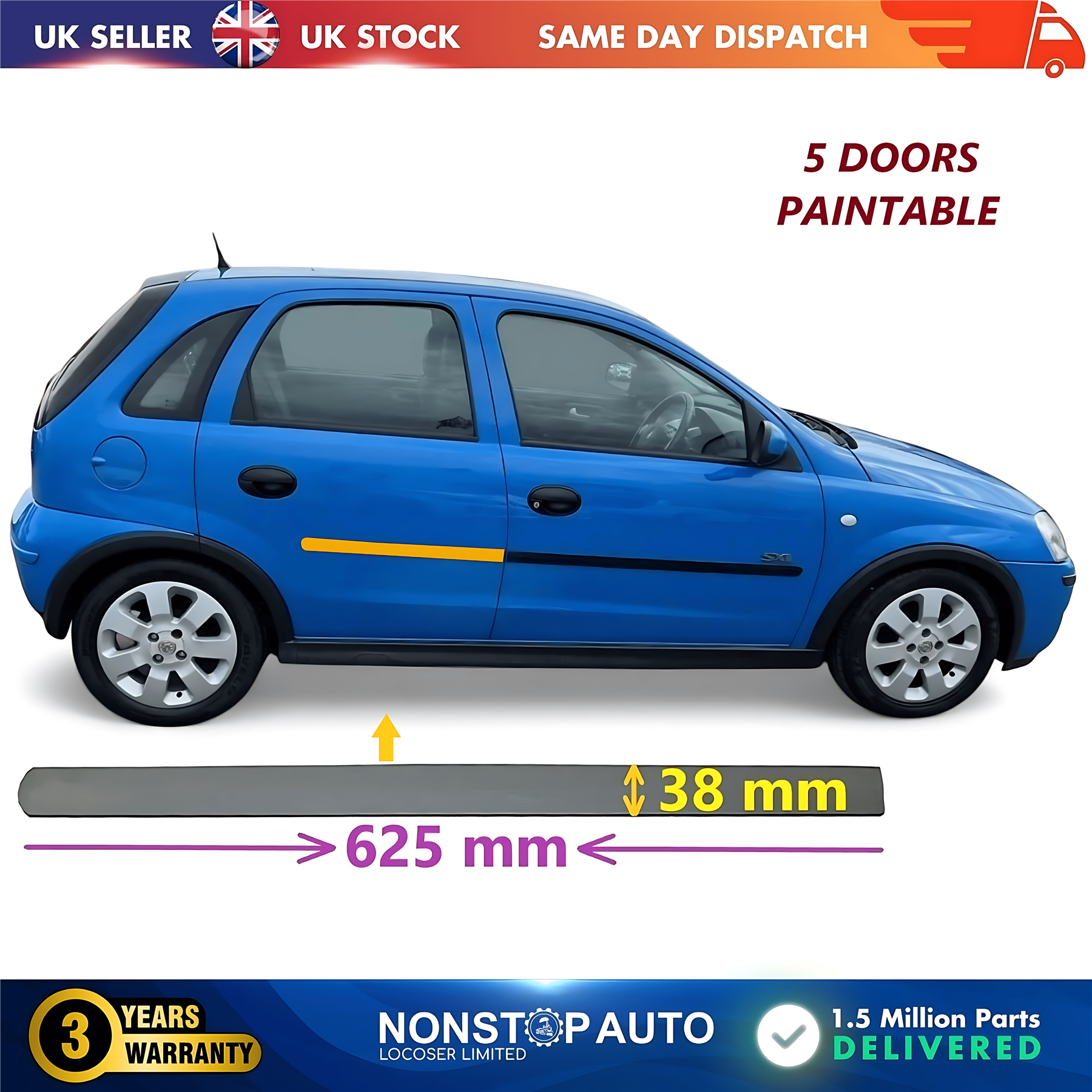 Door Moulding Trim Panel Paintable Rear Right For VAUXHALL Corsa C 2001-2006 5171190