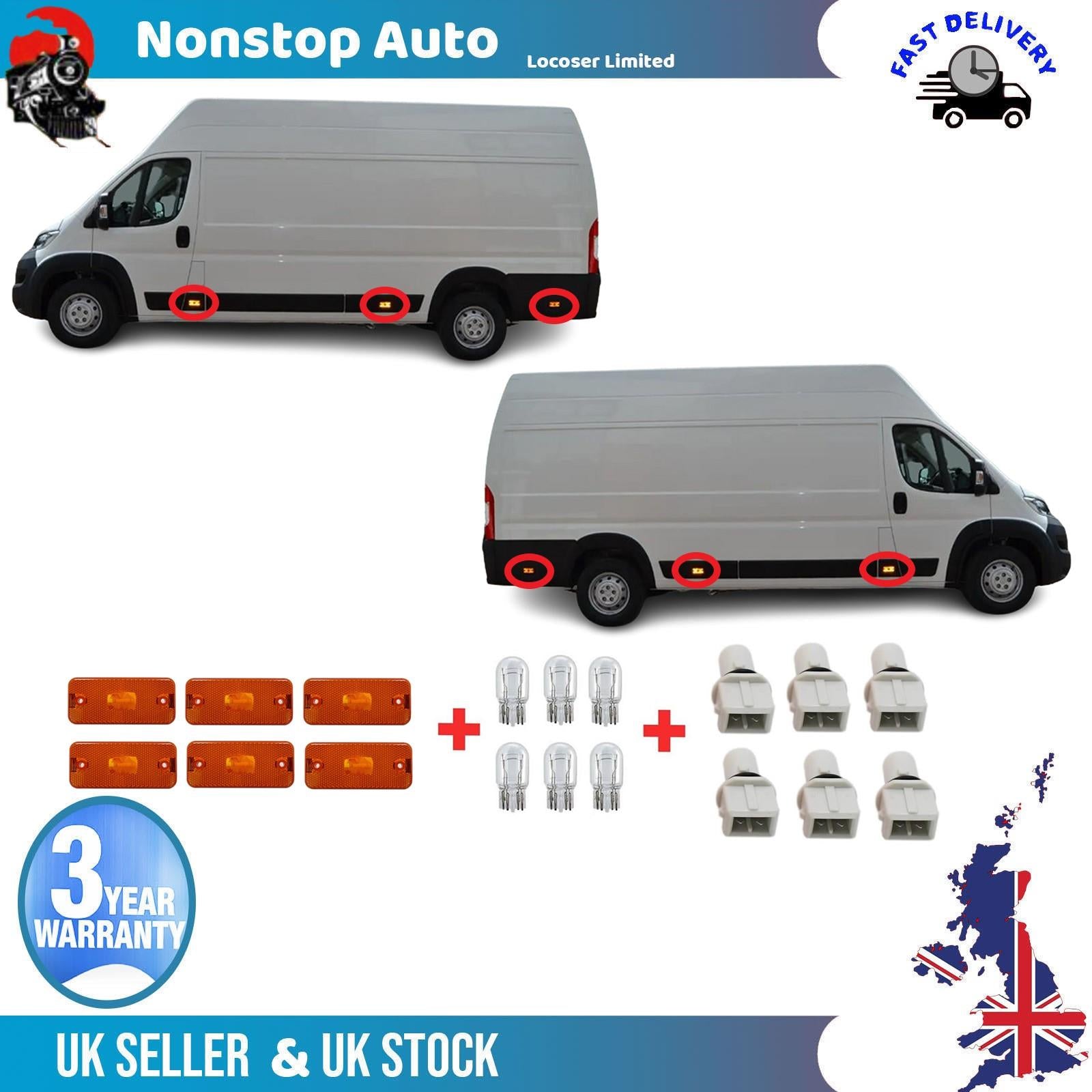 6X Side Marker Lamps Light Lens With Bulb Holder + Bulb For CITROEN Relay 6303A1