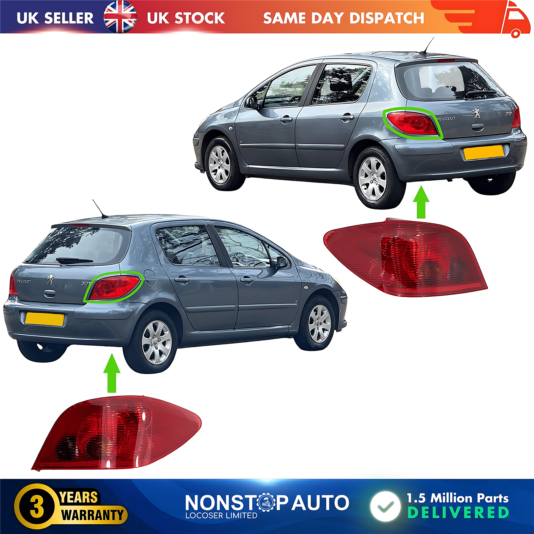 2X Rear Tail Light Lamp Left and Right Without Bulb Holder For PEUGEOT 307 6350X0 6351X0