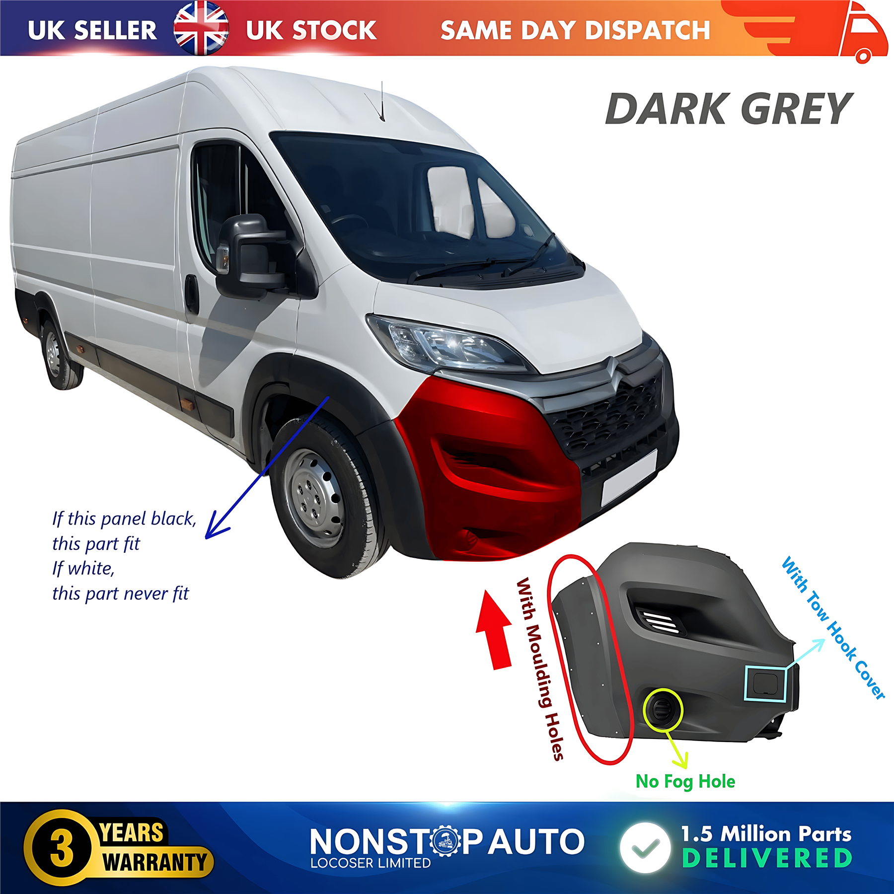 Front Bumper Corner Cap Right No Fog Hole For CITROEN Relay 2014 on 1612473280