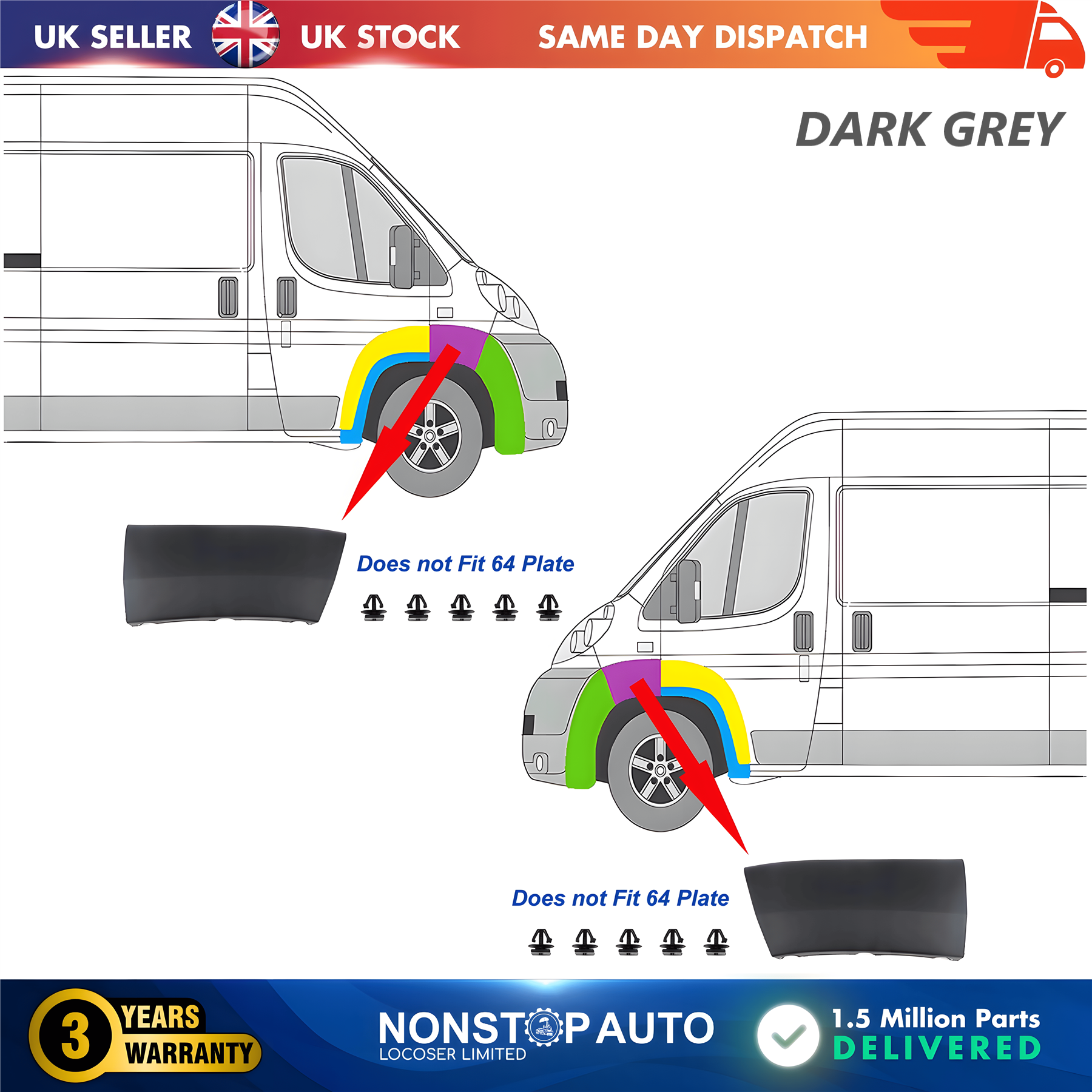 2X Wheel Arch Trim Moulding Front Left and Right For CITROEN Relay PEUGEOT Boxer FIAT Ducato 2006-2014 8544N0 8544L9