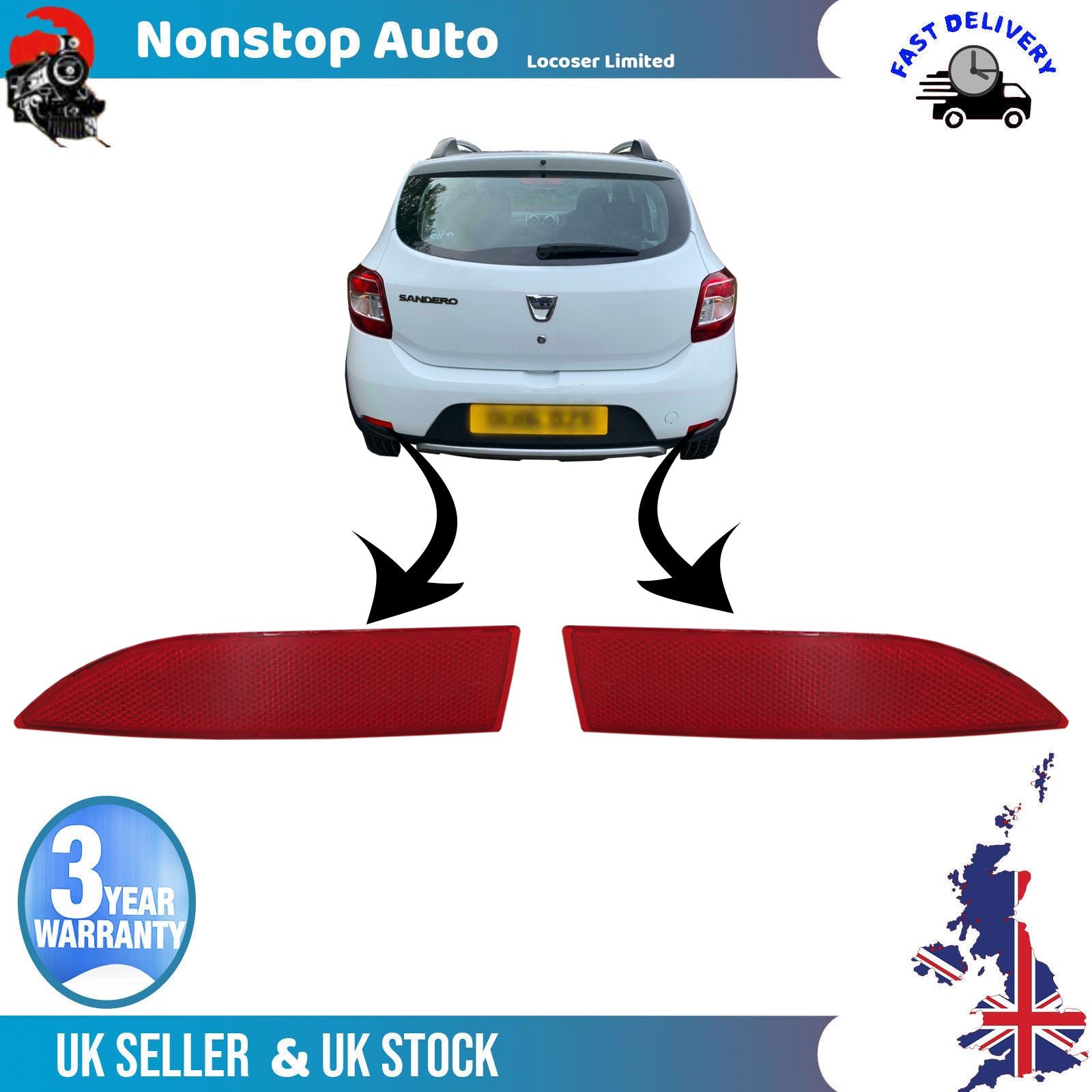 2X REAR  SIDE bumper reflector FITS DACIA SANDERO 265659019R 265600427R
