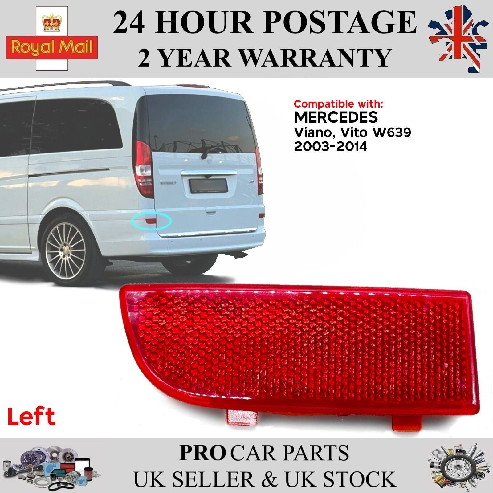 Red Lens Rear Bumper Reflector Left for Mercedes Viano Vito 2003-14 A6398260440