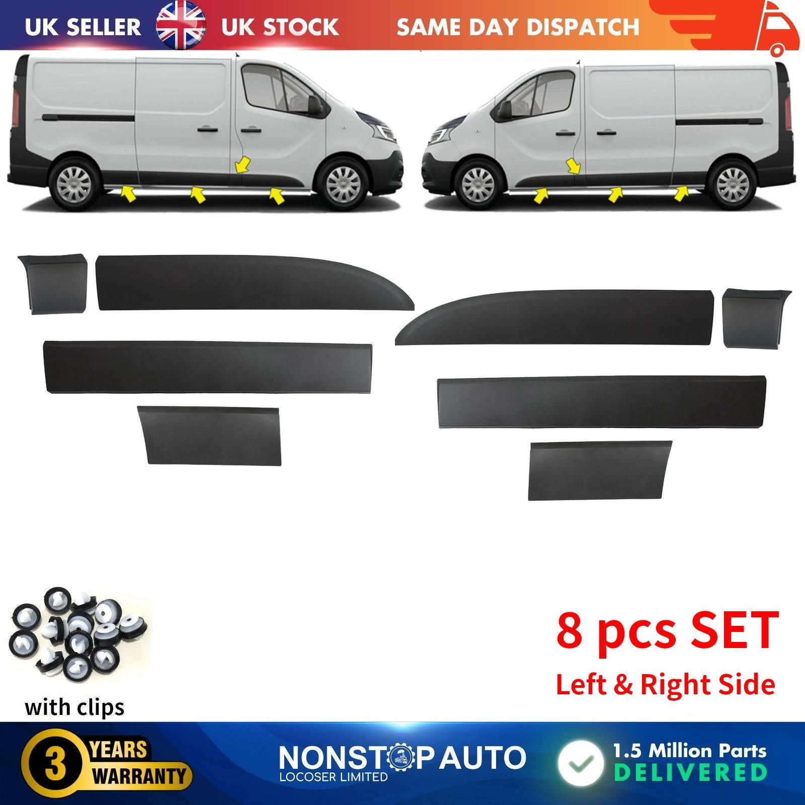 8 PCS Side Moulding Trim Panel Set Left & Right Side Fits RENAULT Trafic MK3 VAUXHALL Vivaro NISSAN Primastar NV300 FIAT Talento