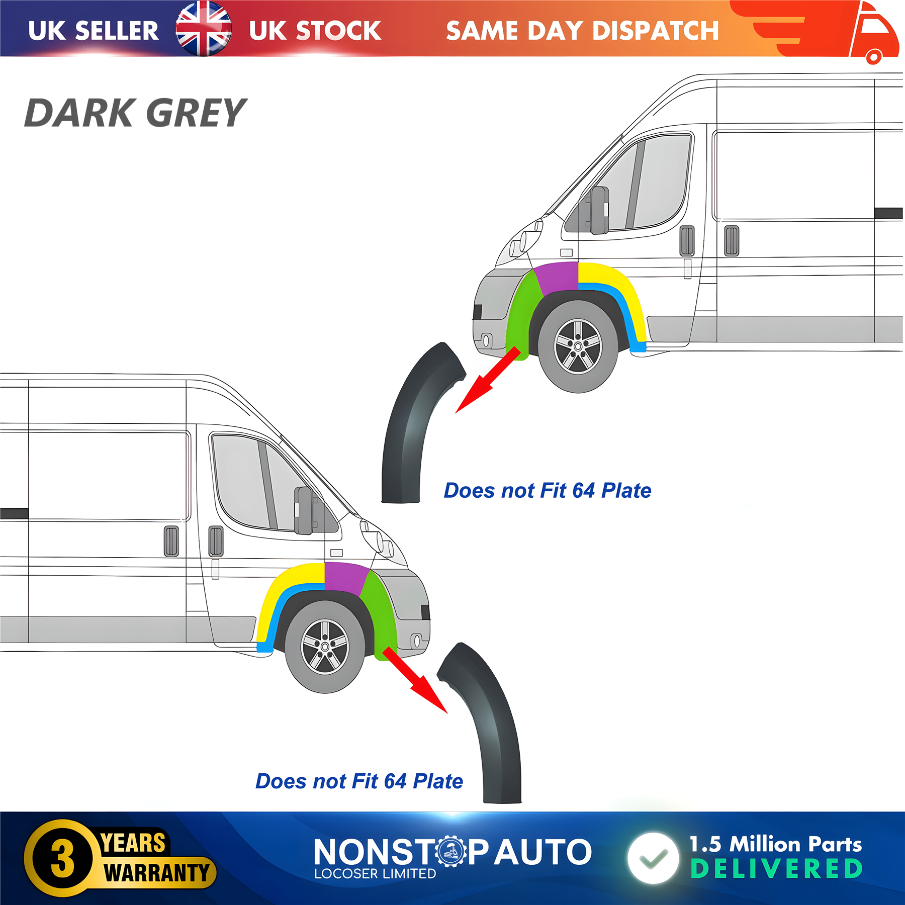 2X Wheel Arch Trim Moulding Front Left and Right For CITROEN Relay PEUGEOT Boxer FIAT Ducato 2006-2014 7452NC 7452NA