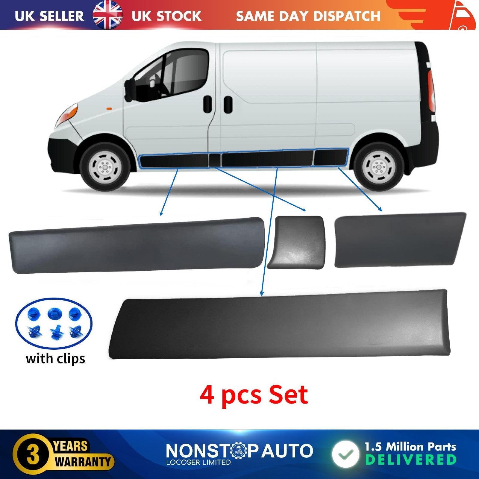 4 PCS DOOR PANEL MOULDING STRIP SET LEFT SIDE FITS RENAULT Trafic MK2 VAUXHALL OPEL Vivaro NISSAN Primastar