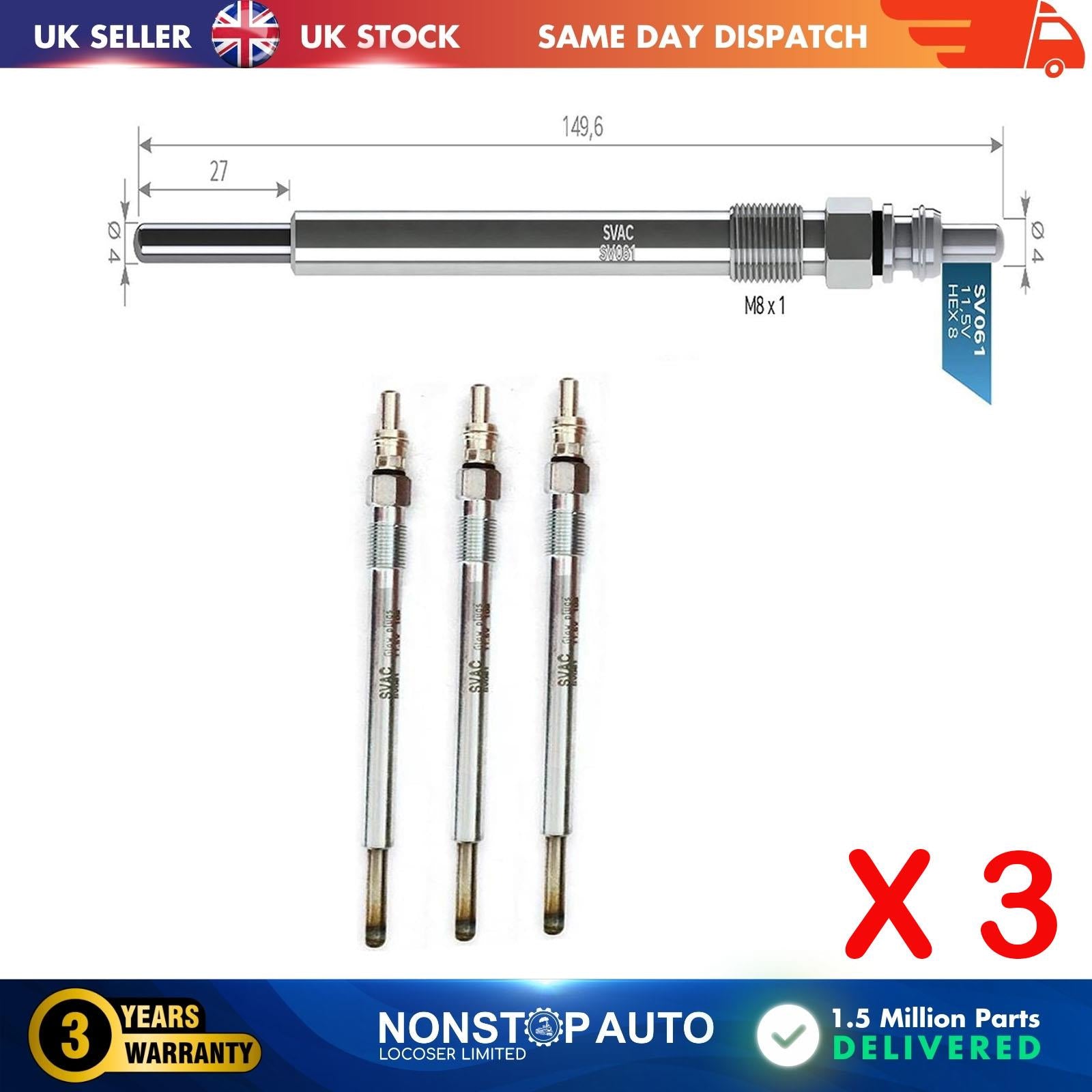 3X Glow Plugs For SMART Forfour 1.5 CDI MN960296