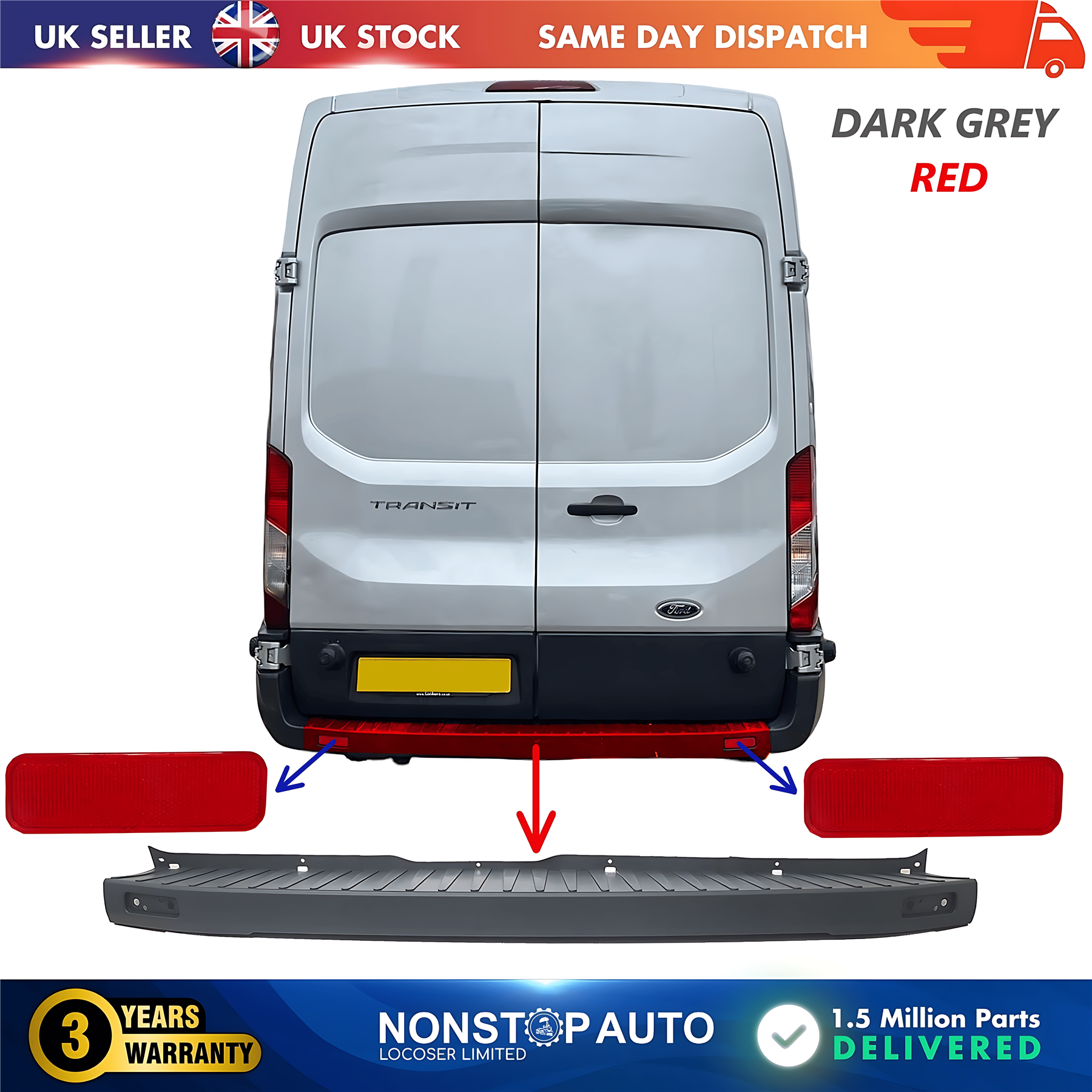 Rear Bumper Centre with Reflectors For FORD Transit MK8 V363 08.2013 on