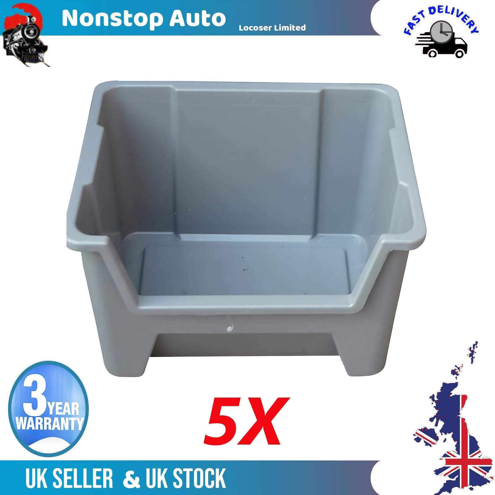 5x Pallet Racking Plastic Storage Bins Boxes With Scooped Front