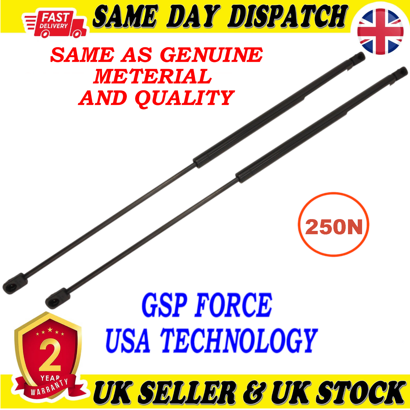 2X TAILGATE BOOT GAS STRUTS 250 Newton FOR VAUXHALL SIGNUM VECTRA C 1178224