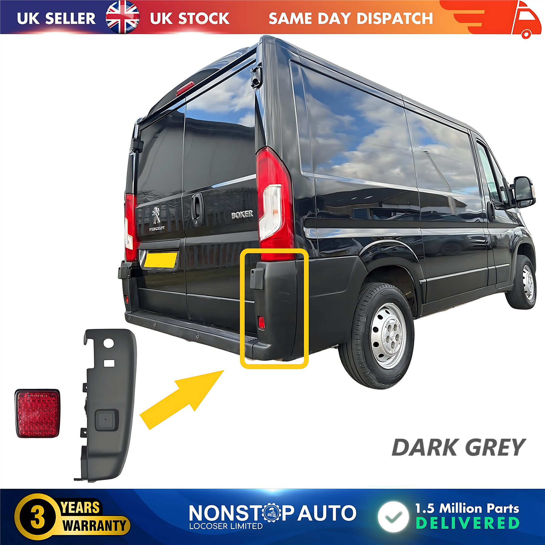 Rear Bumper Corner End Right with Reflector For CITROEN Relay PEUGEOT Boxer FIAT Ducato 2006 on 7410AN