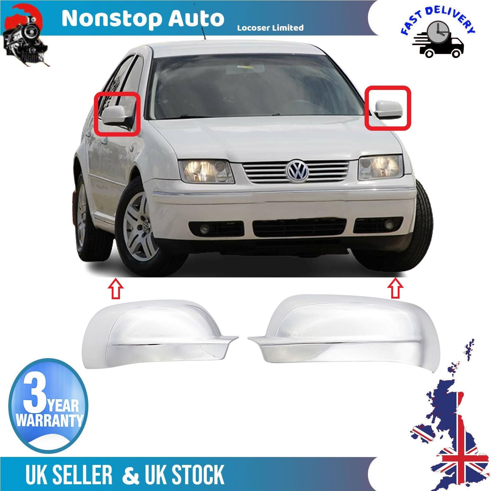Wing Mirror Covers Caps Chrome Left And Right Side For VW Bora 1998-2005