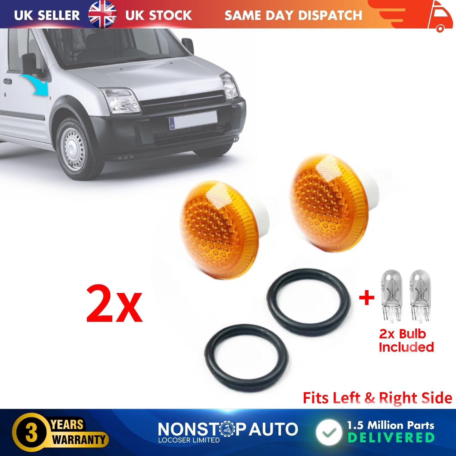 2x Side Indicator Repeater Light Lens For Ford Transit Tourneo Connect 4T1613K376AA