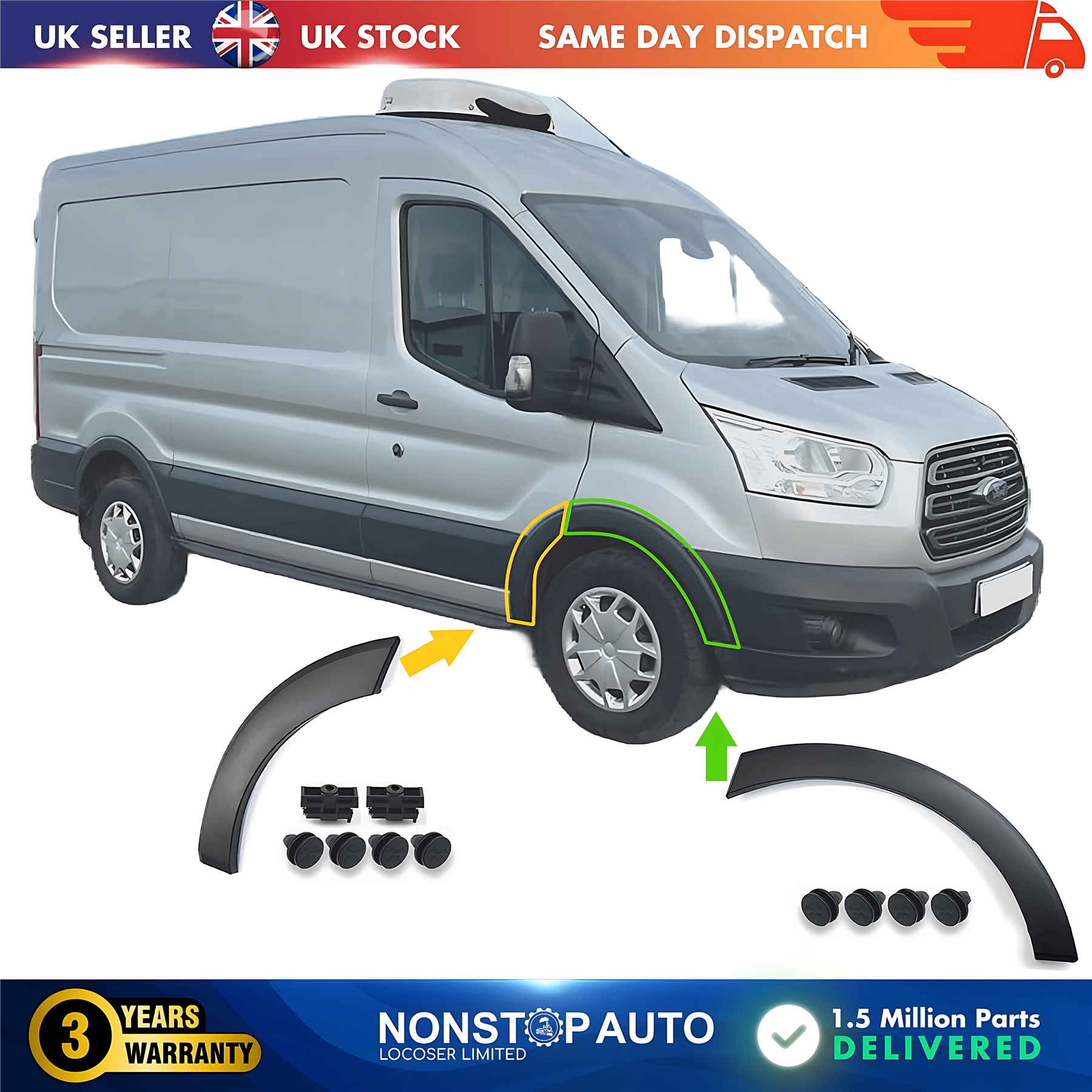 2X Wheel Arch Trim Moulding Front Right Set For FORD Transit MK8 08.2013 on
