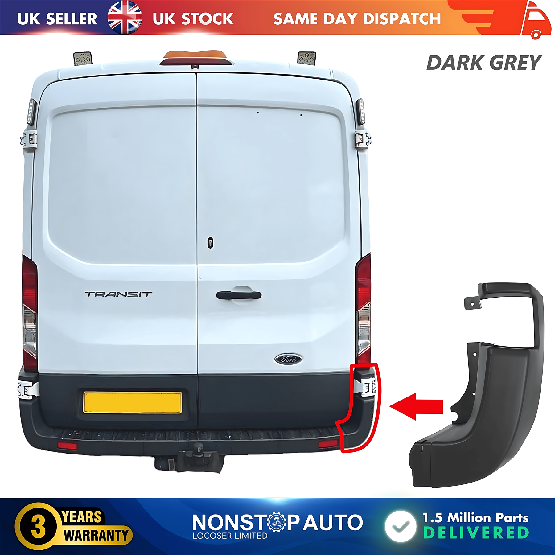 Rear Bumper Corner End Right For FORD Transit MK8 V363 2013 on BK3117926
