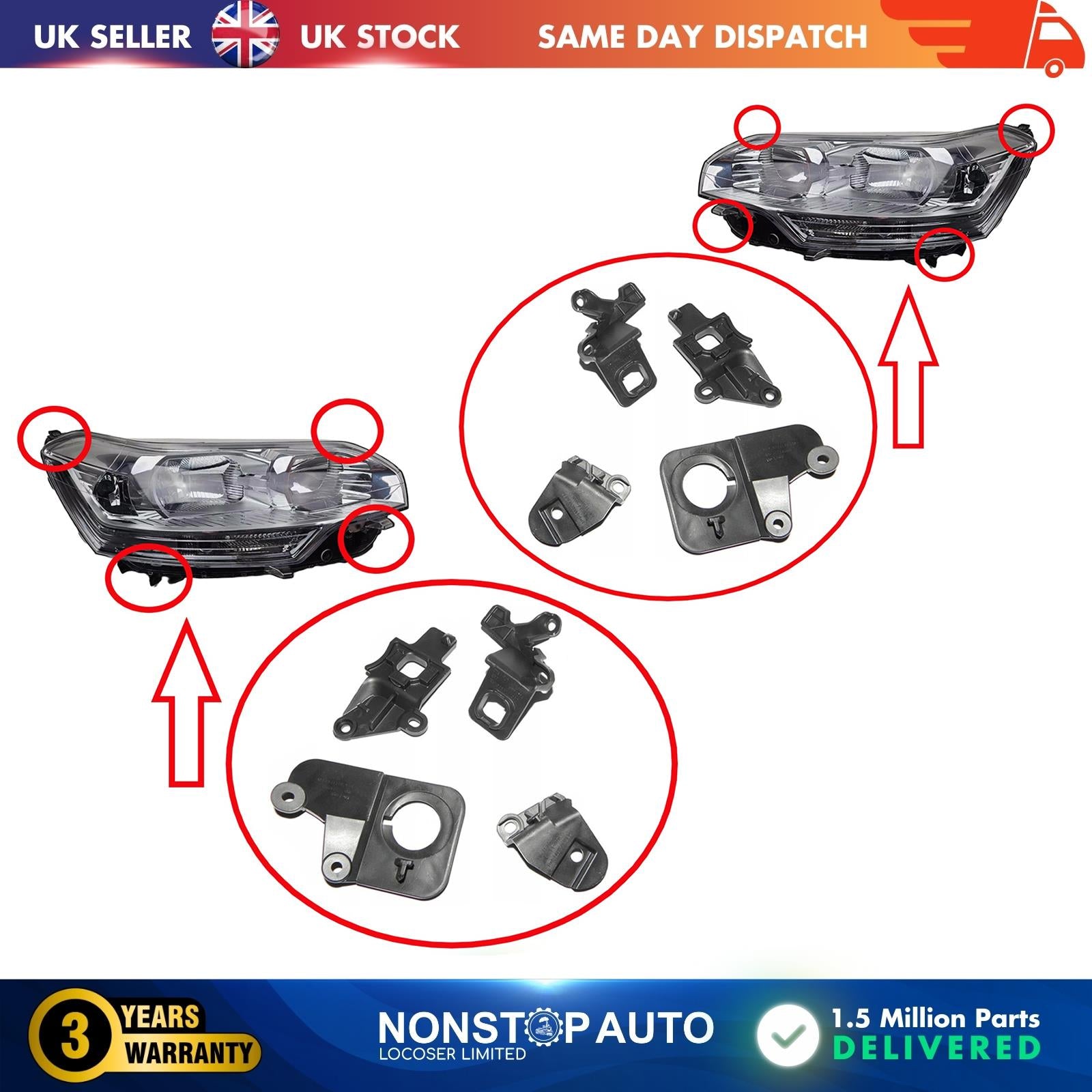 2X Headlight Repair Kit Bracket Mount Clips Left and Right For CITROEN C5 III 6212F1 6212F8