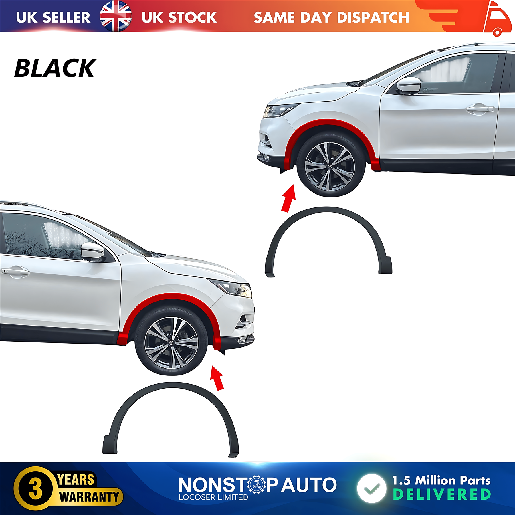 2X Wheel Arch Trim Moulding Front Left and Right For NISSAN Qashqai II 11.2013-2021