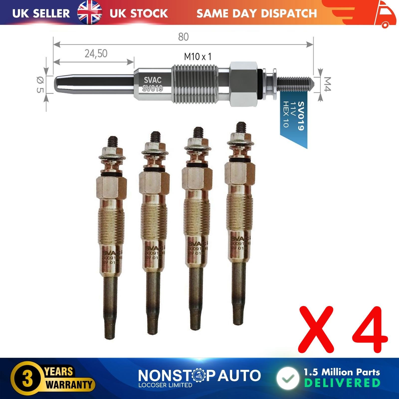 4X Glow Plugs For CITROEN Jumper 2.8 D 596072