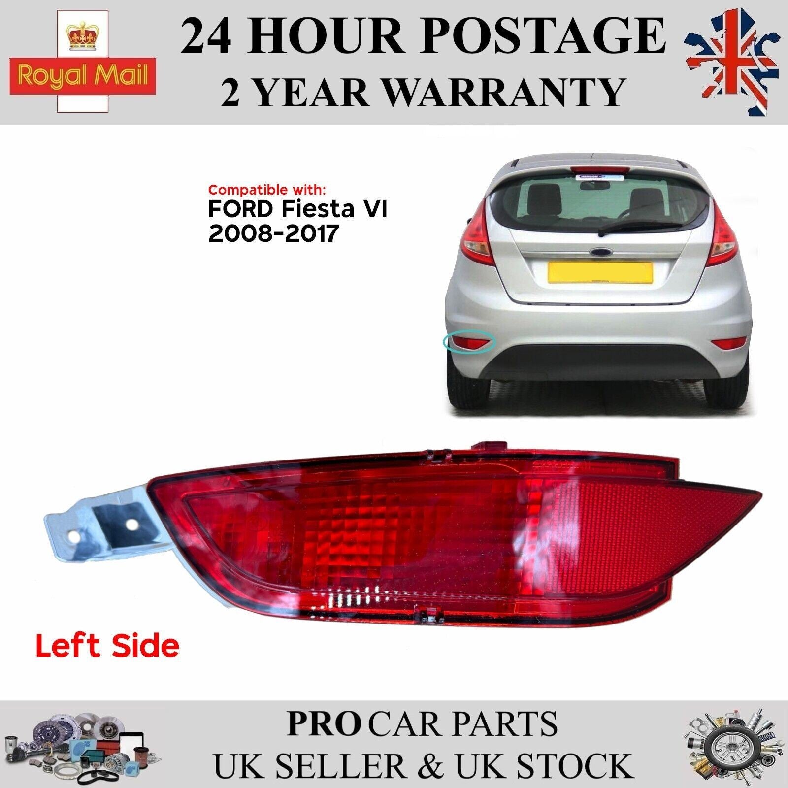 Rear Bumper Reflector Fog Light Left Side For FORD Fiesta 08-17 8A6115K273AB
