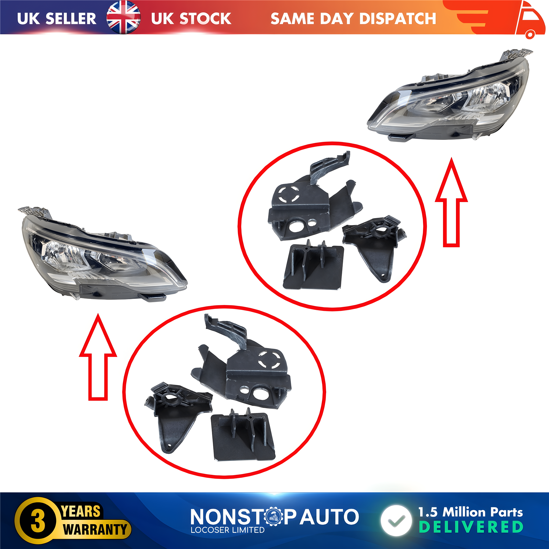 2X Headlight Repair Kit Bracket Mount Clips Left and Right For PEUGEOT 3008 II 5008 II