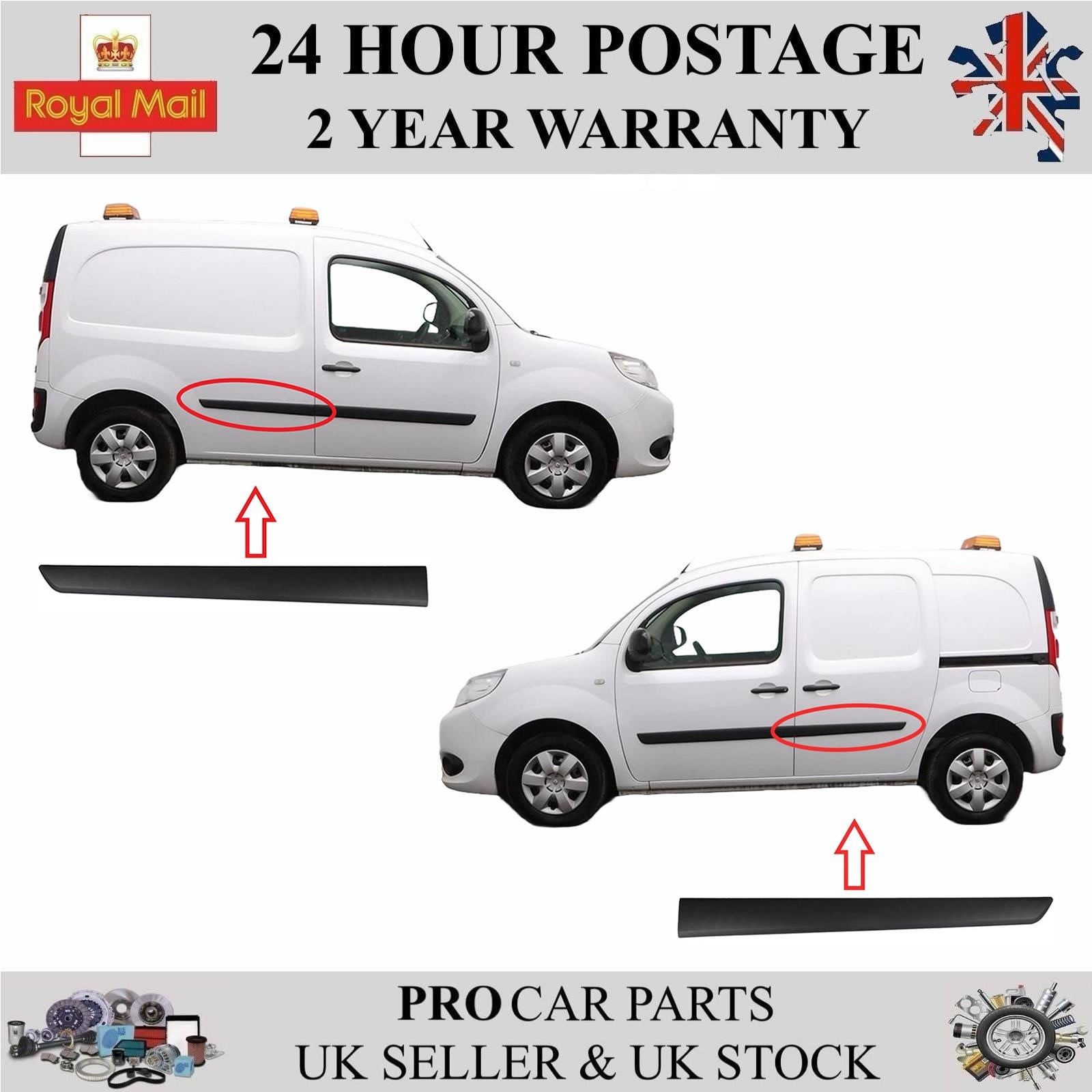 2X Door Panel Trim Moulding Rear Left and Right For RENAULT Kangoo 2009 on 8200439118, 8200439115