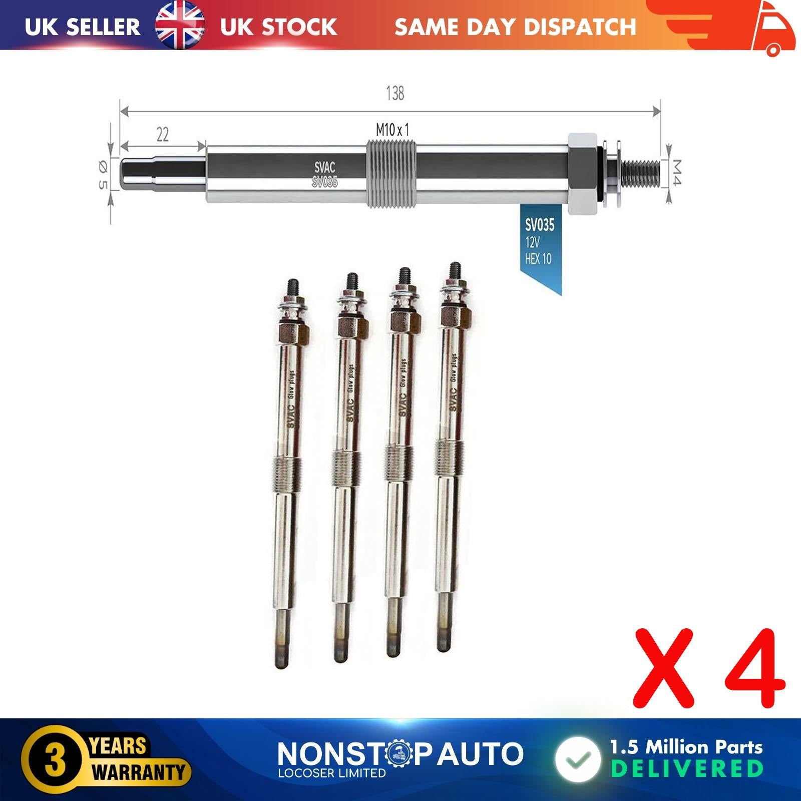 4X Glow Plugs For PERKINS ENGINE 1103 1104 1106 12 Volt 2666A016