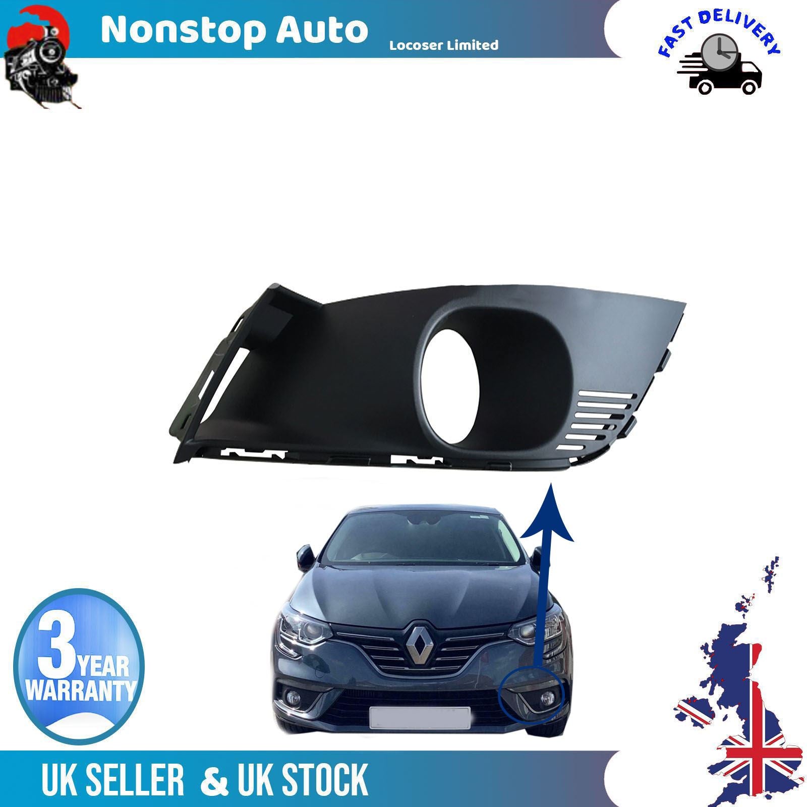 Bumper Fog Light Air Grill Strip Left Side Fits Renault Megane Mk4 261528419R