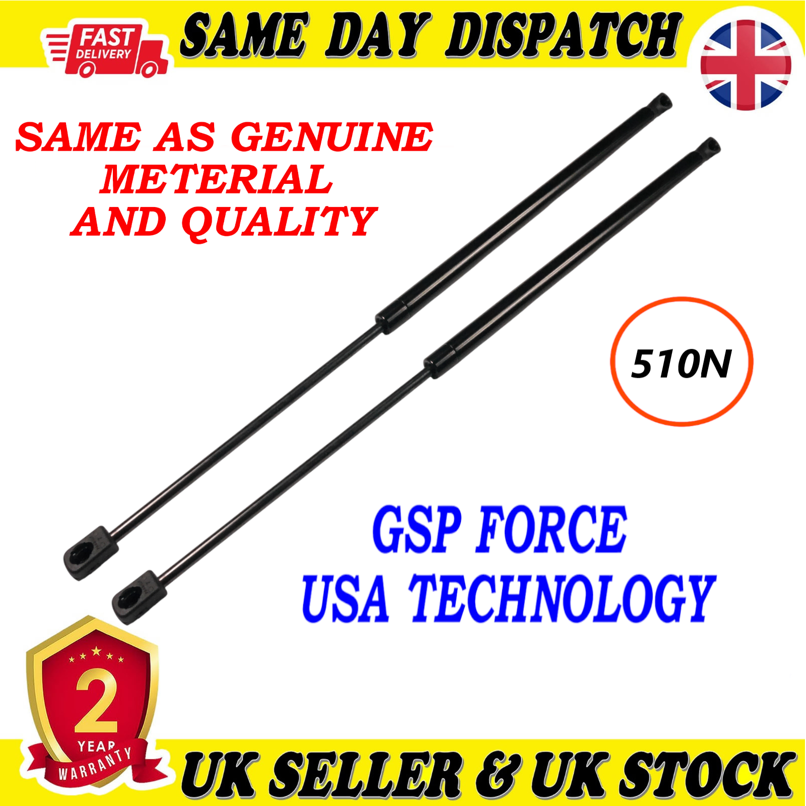 2X TAILGATE BOOT GAS STRUTS 510 NEWTON FOR MERCEDES 2039800564